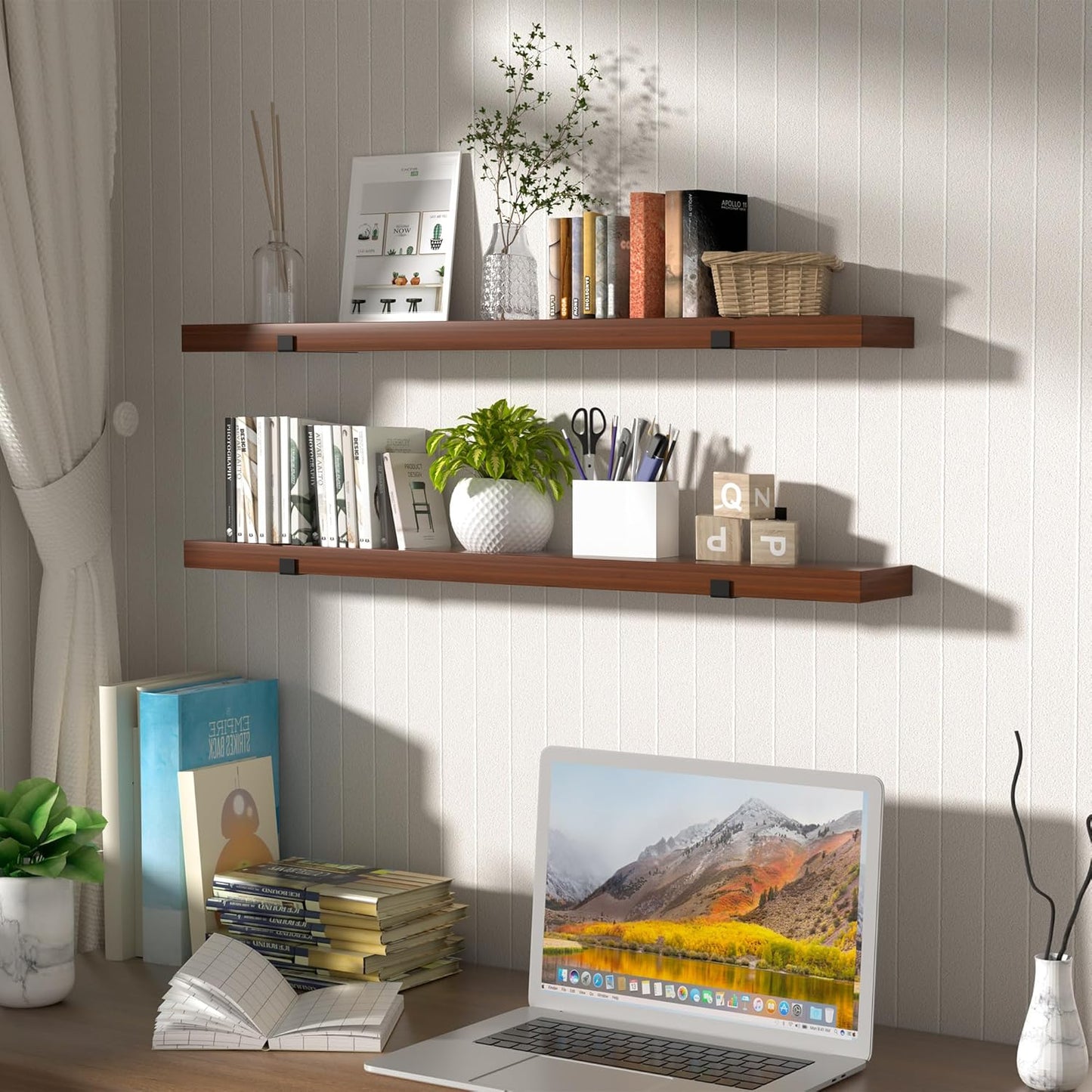 CONSDAN Floating Shelf for Wall Mounted Book Shelf Hanging Shelves Floating Bookshelf for Bedroom, Bathroom, Living Room, Kitchen USA Grown Solid Hardwood, Dark Maple 24x7.5x1.5 in