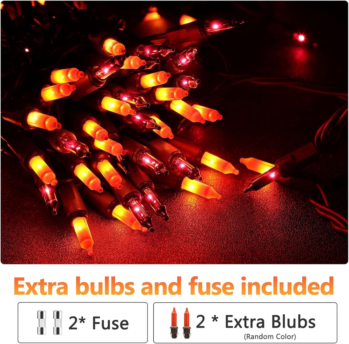 Brizled Orange & Purple Halloween Lights, 100 Count Connectable, UL Certified Incandescent String Lights, Black Wire Mini Lights Set for Indoor/Outdoor Halloween Party Decor