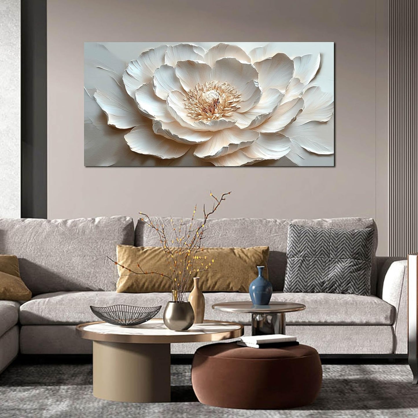 White Flower Canvas Wall Art for Bedroom - Floral Pictures Wall Art for Living Room - Girls Room Decor Ready to Hang Size 24" x 48"