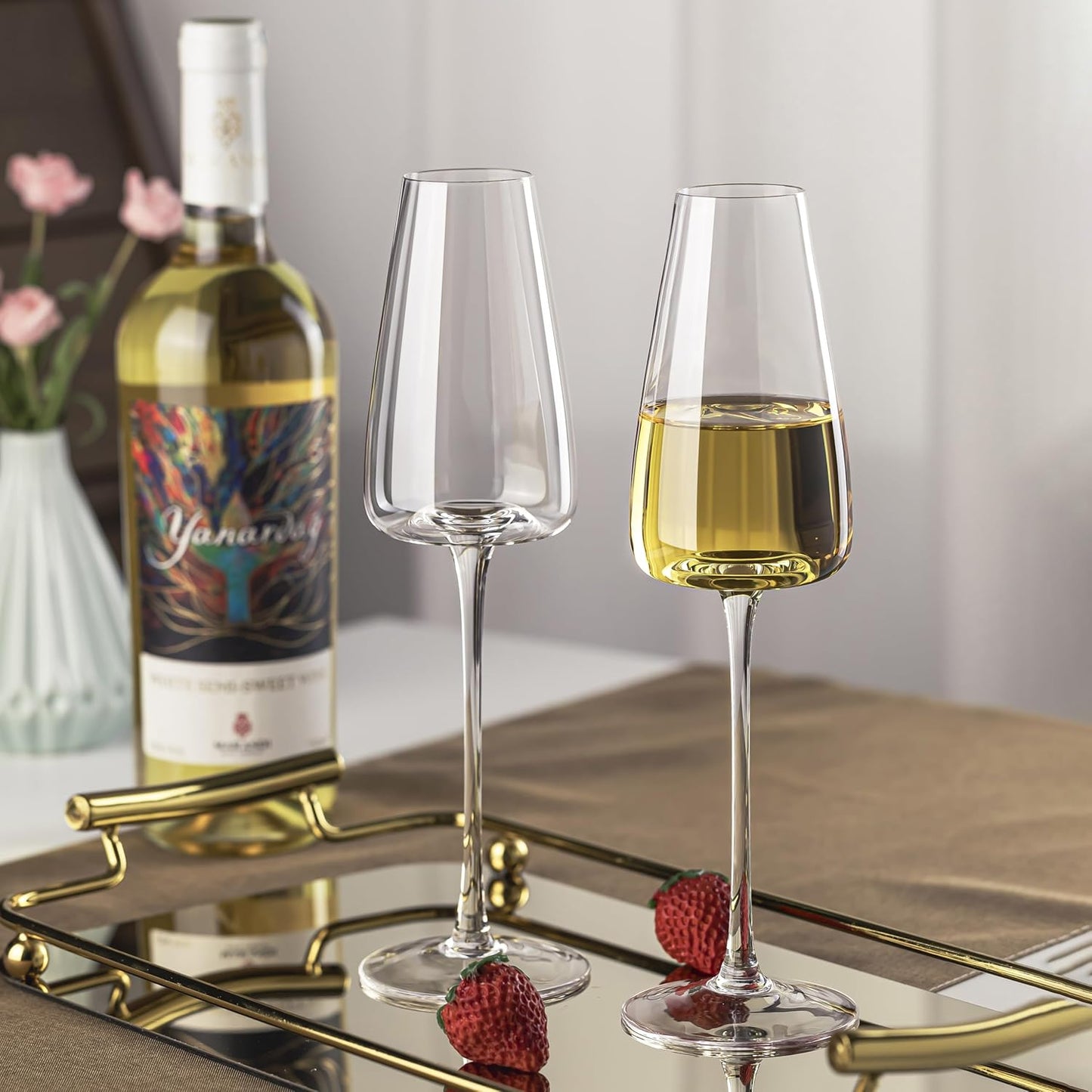 Champagne Flutes Glass Set of 2, Crystal Champagne Glasses 9OZ/ 270ML, Hand Blown Mimosa Glasses, Unique Champagne Gift for Wedding, Engagement Gift