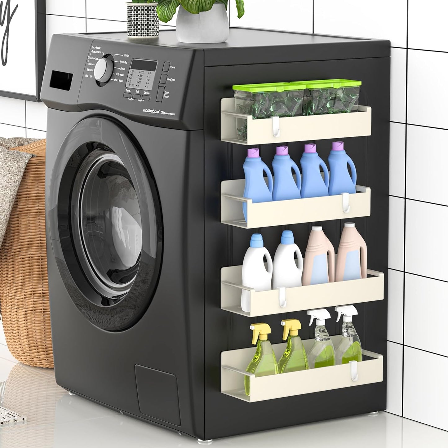 4 Pack Magnetic Spice Rack Organizer for Refrigerator and Oven, Cream White Fridge Organizers and Storage for Kitchen