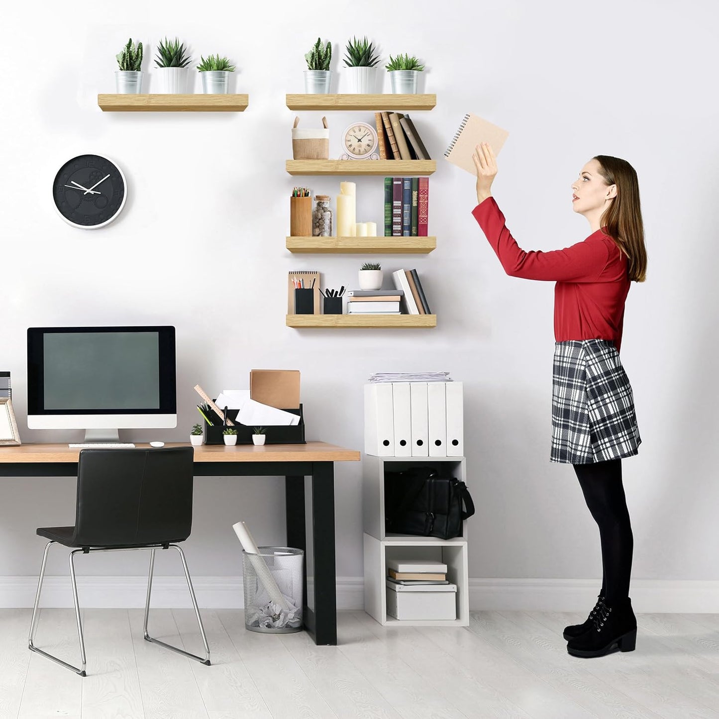 Sorbus Floating Shelves for Wall, Bathroom Shelves Wall Mounted for Kitchen, Bedroom, Living Room, Bathroom Storage, Over Toilet, Hanging Book Shelf for Wall Home Decor (Maple Wood, 5 Pack)