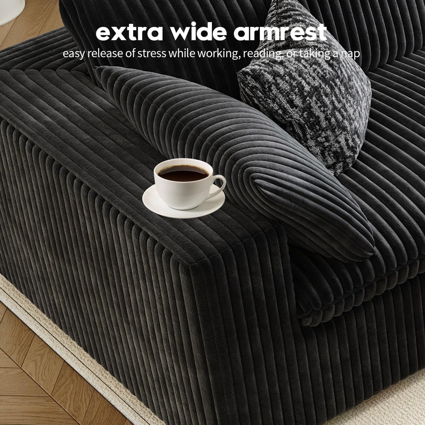 LoveSeat Cloud Couch Modular Sectional Sofa for Living Room,Modern Sofa with Deep Seat,2 Seater Boneless Couch,Comfy Upholstered Corduroy Couches for Apartment, Studio, Office,Bedroom,Black