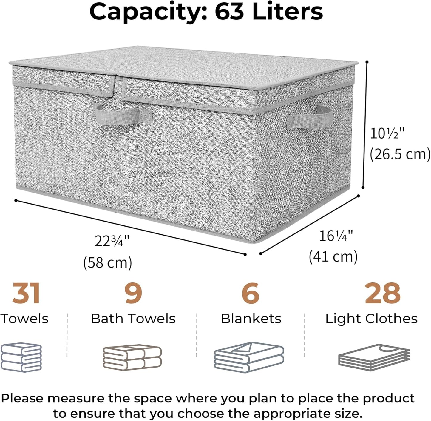 GRANNY SAYS Fabric Storage Bin with Lid, Decorative Storage Box, Extra Large Storage Baskets, Closet Organizer, Gray, 1-Pack