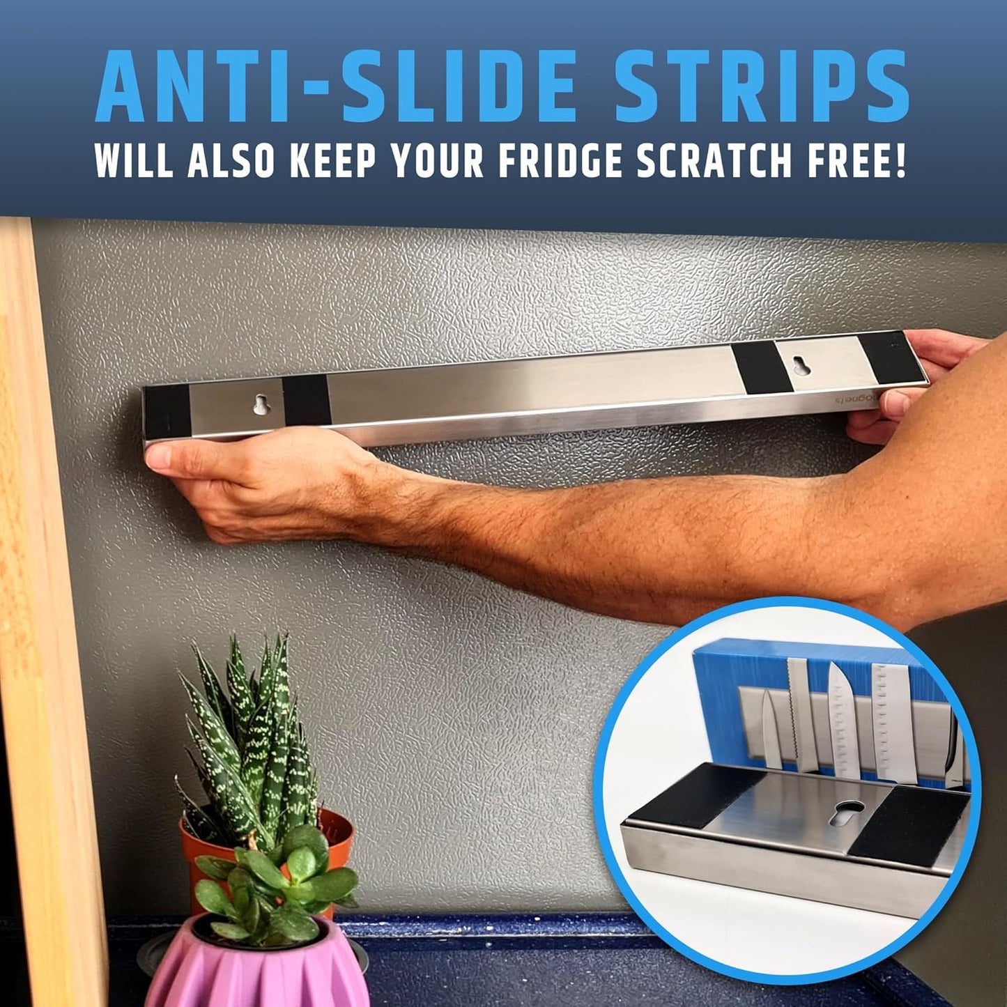 Premium Magnetic Knife Holder for Refrigerator that Doesn't Slide β 17 Inch Professional Double Sided Knife Strip for Fridge - Knife Rack/Knife Bar With Powerful Magnetic Pull Force (Upgraded Version)