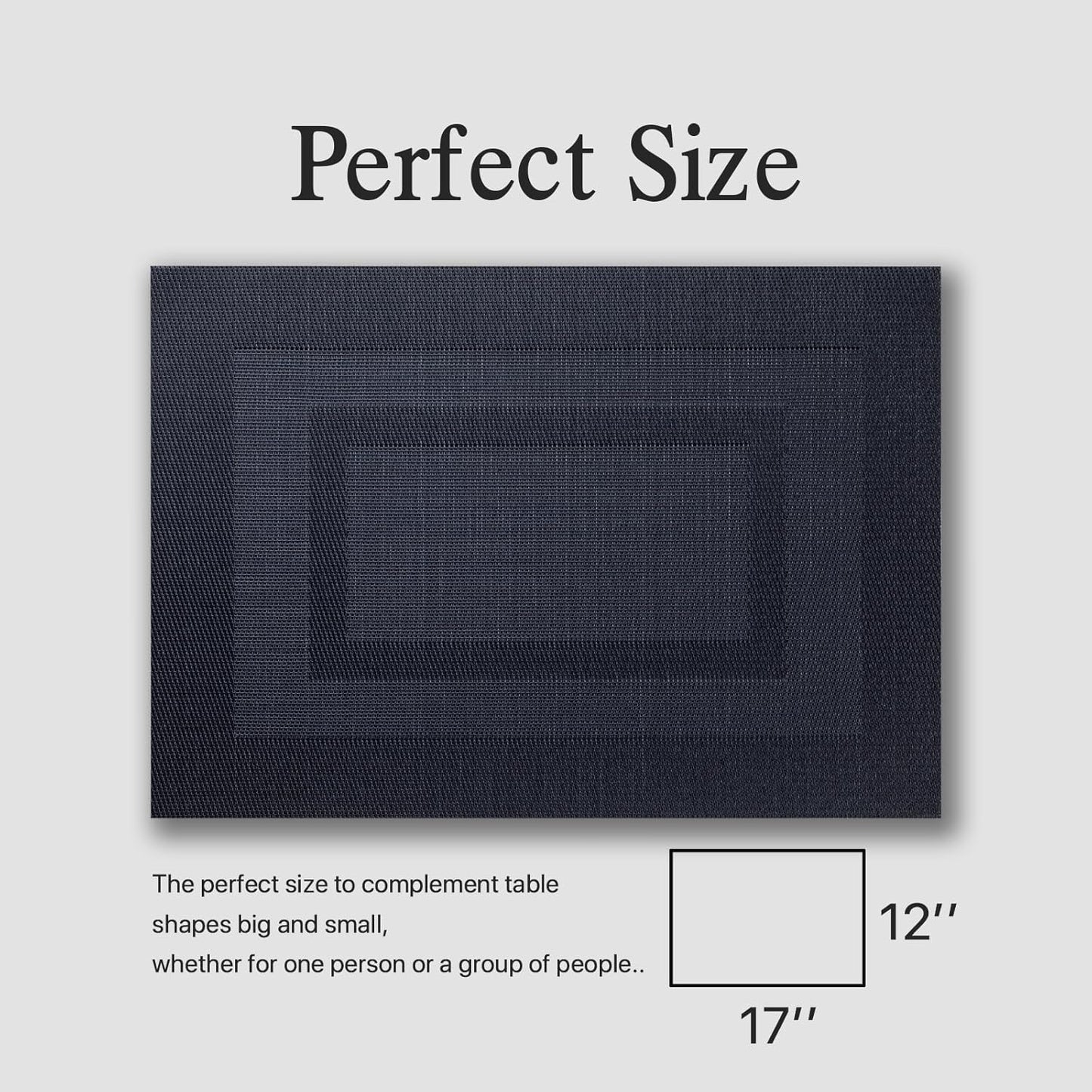 Placemat Set of 4 - Easy Clean Woven Vinyl Placemats for Dining Table, Indoor/Outdoor Place Mats, Washable PVC Table Mats(Black Cube)