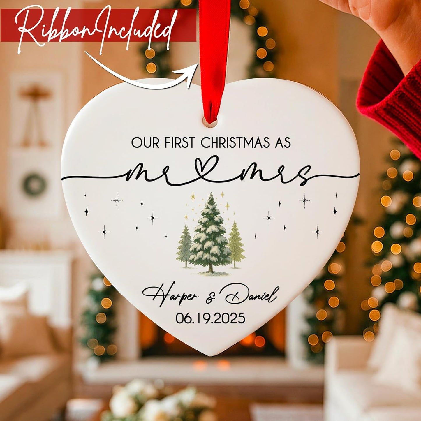 Personalized Our First Christmas as Couple Ornament – Custom Holiday Decoration – Wedding Gift, Newlywed Keepsake or Bridal Shower Favor for Couples Celebrating Their First Christmas Together