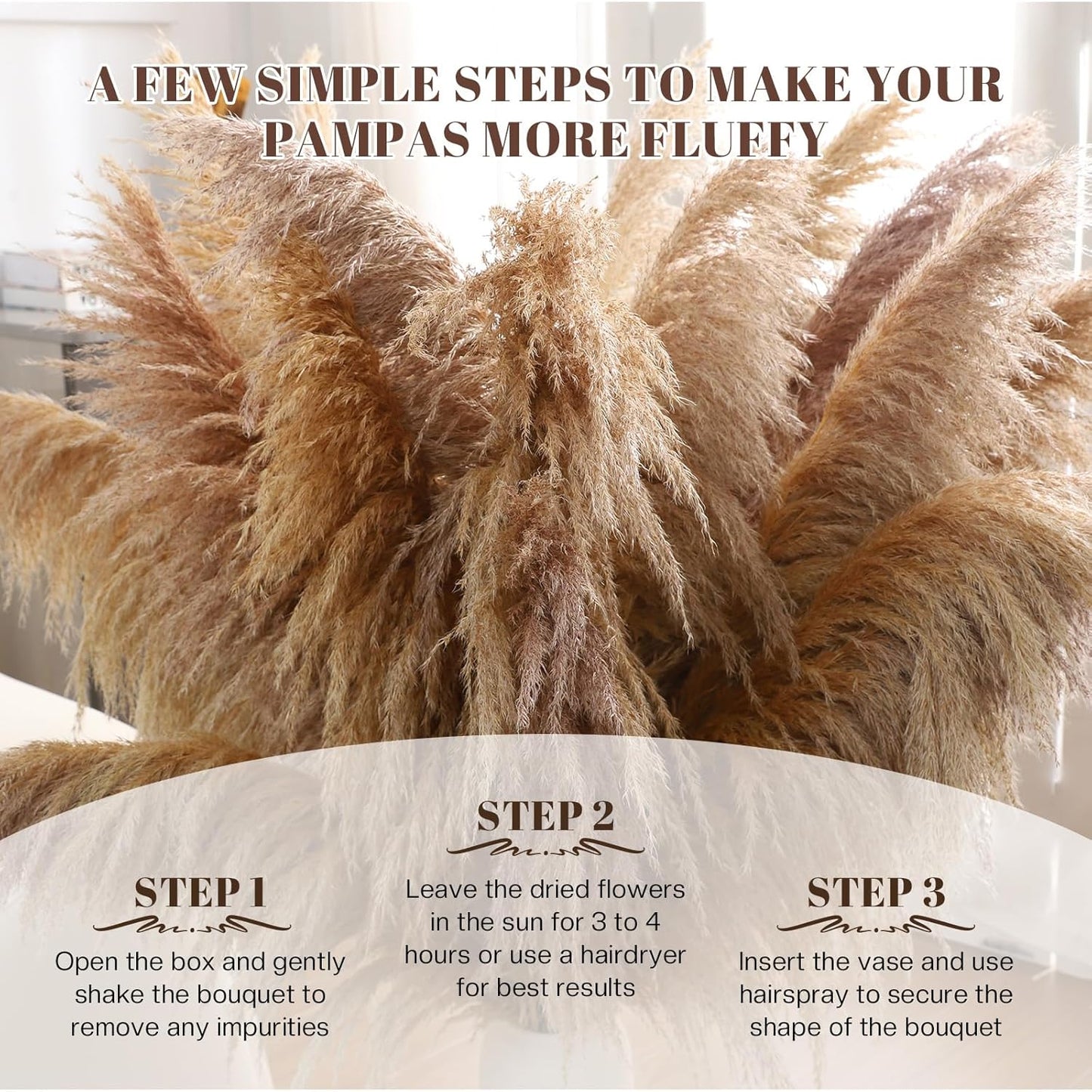 46" inch 11 Stems Natural Pampas Grass Tall Decor,Pompas Grass,Large Borwn Tall Pampas Grass for Floor Vase,Wedding Decorations,Party,Boho Home Decor,and Creating a Boho Ambiance