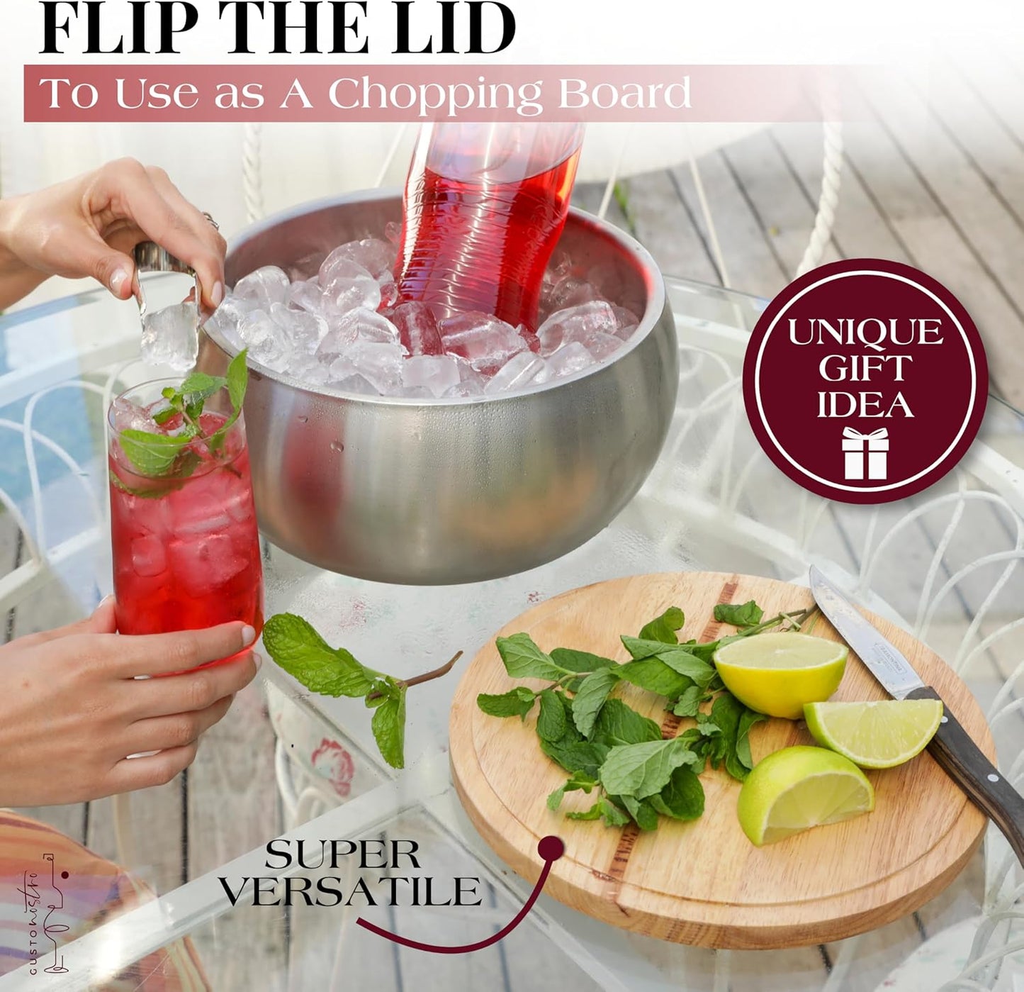 Gusto Nostro 4.1L Insulated Ice Bucket with Lid and Tongs, Double Wall Stainless Steel Ice Bucket Large, BPA Free Ice Bucket for Cocktail Bar, Keeps Champagne, Wine, Beer Chill for Parties