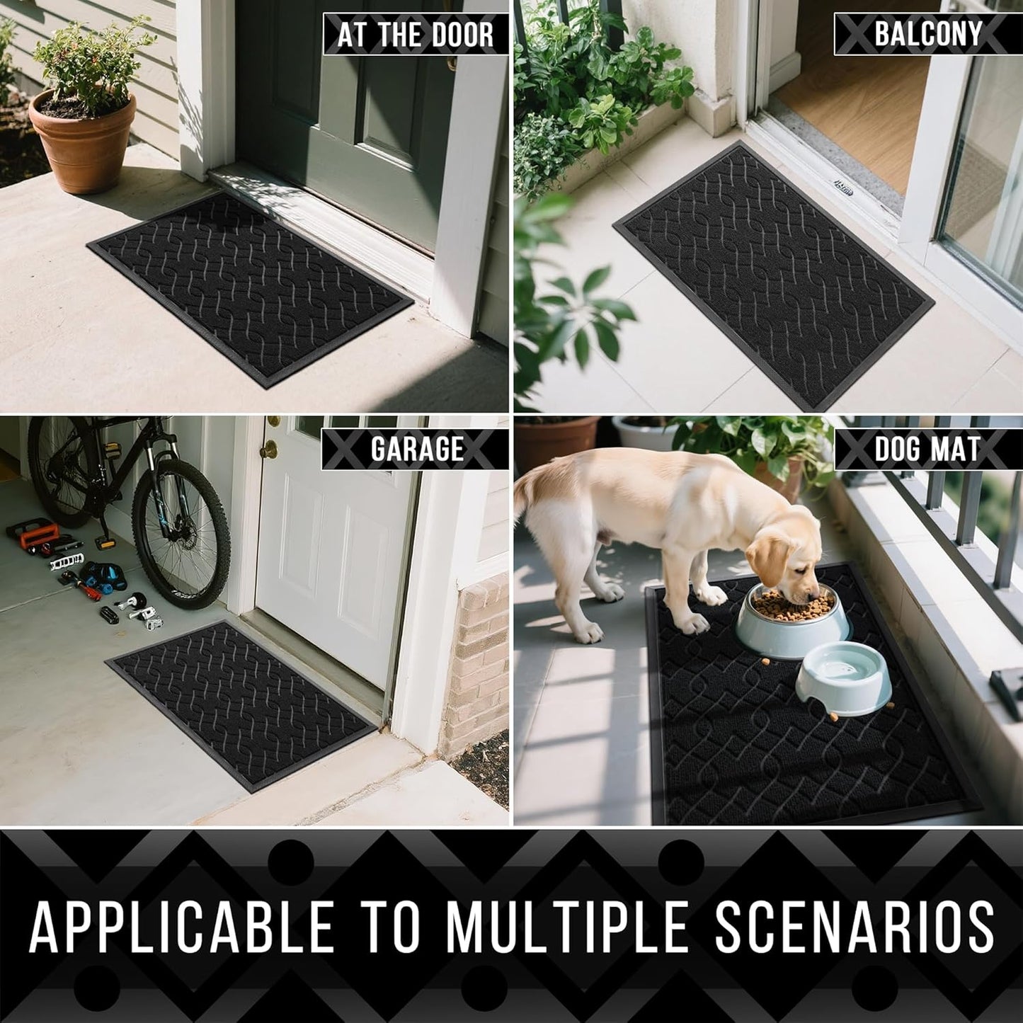 Yimobra Front Door Mat Outdoor Indoor 72x24, All-Season, All-Weather, Heavy Duty Welcome Door Mats Outside Entrance, Non Slip Porch Patio Entrance Mat, Black