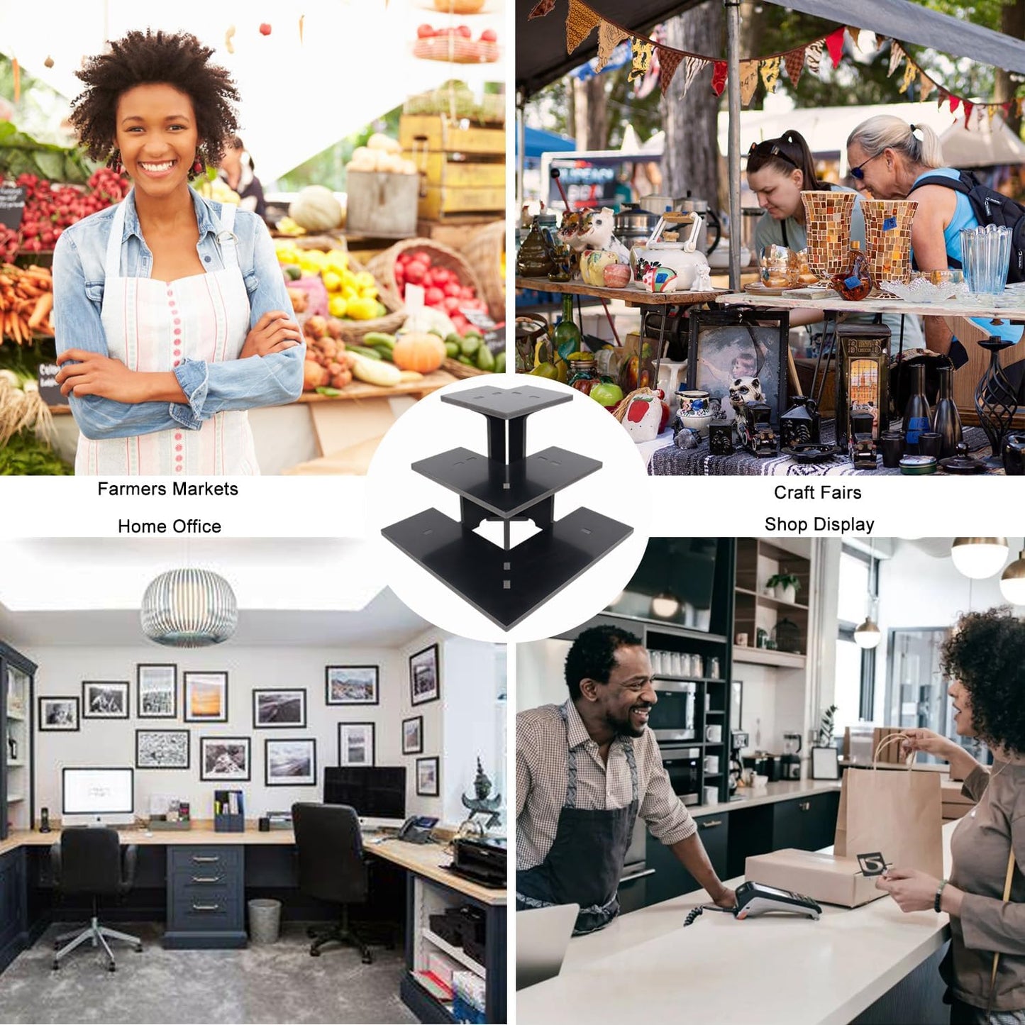 WANLIAN 3-Tier Corner Retail Table Display Stand, Portable Display Rack Shelves for Vendors, Craft Shows, Farmers Market, Pop Up Shop Countertop Black Risers for Display, Soap, Candles, Tumblers