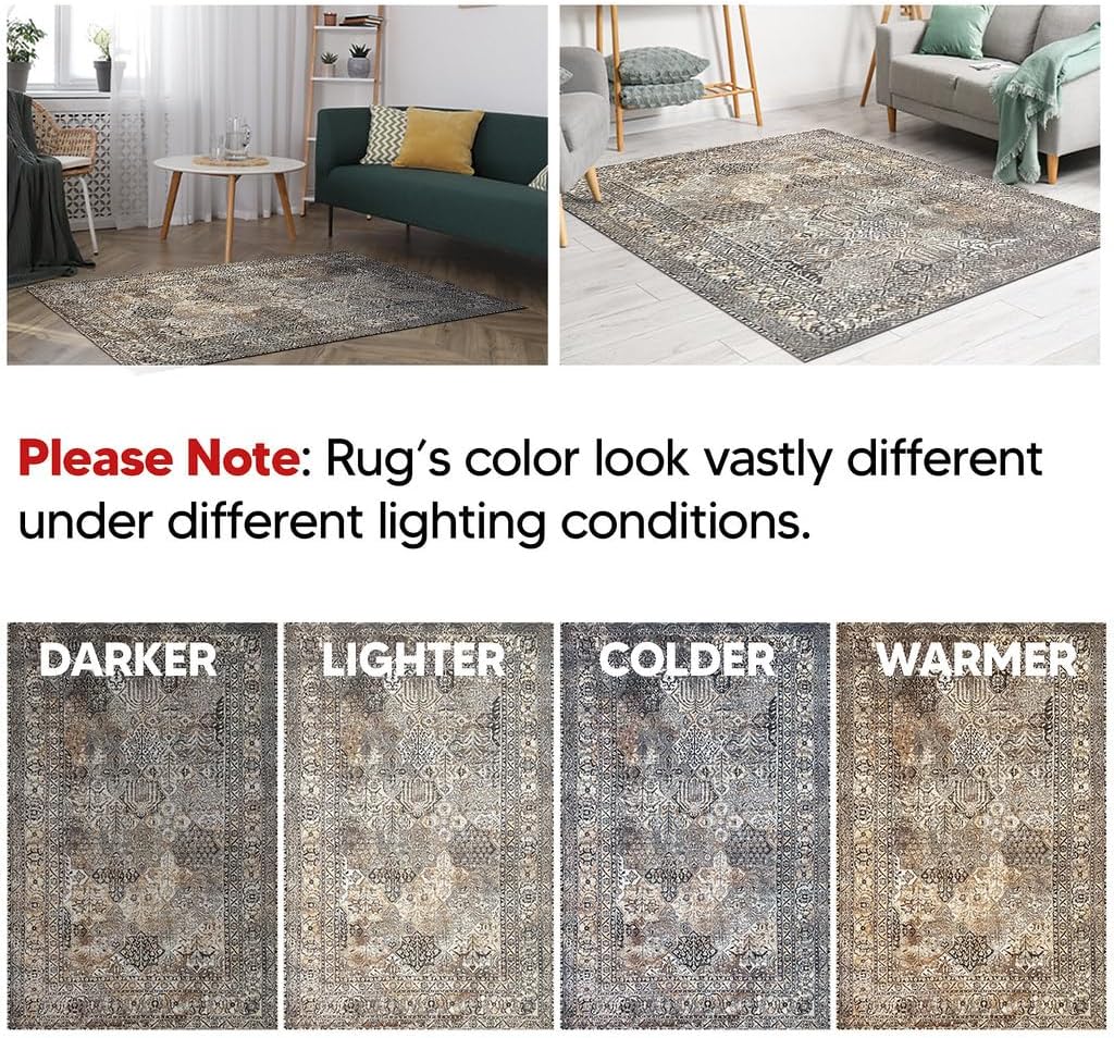 Keen Home Design 9x12 Rug - Machine Washable Area Rug with Non-Slip Backing, Ideal for Living Room, Dining Room, Bedroom - Vintage, Easy Clean, Durable, Low Pile Rug - (9' x 12')