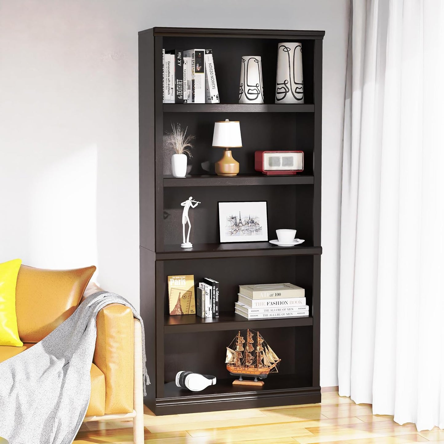 Bookshelf, Open Storage 70 Inch Tall 5 Shelf Bookcase, Floor Standing Bookshelves and Bookcases, Book case for Farmhouse Library Office Bedroom Kids, Dark Cherry - 5 Tier