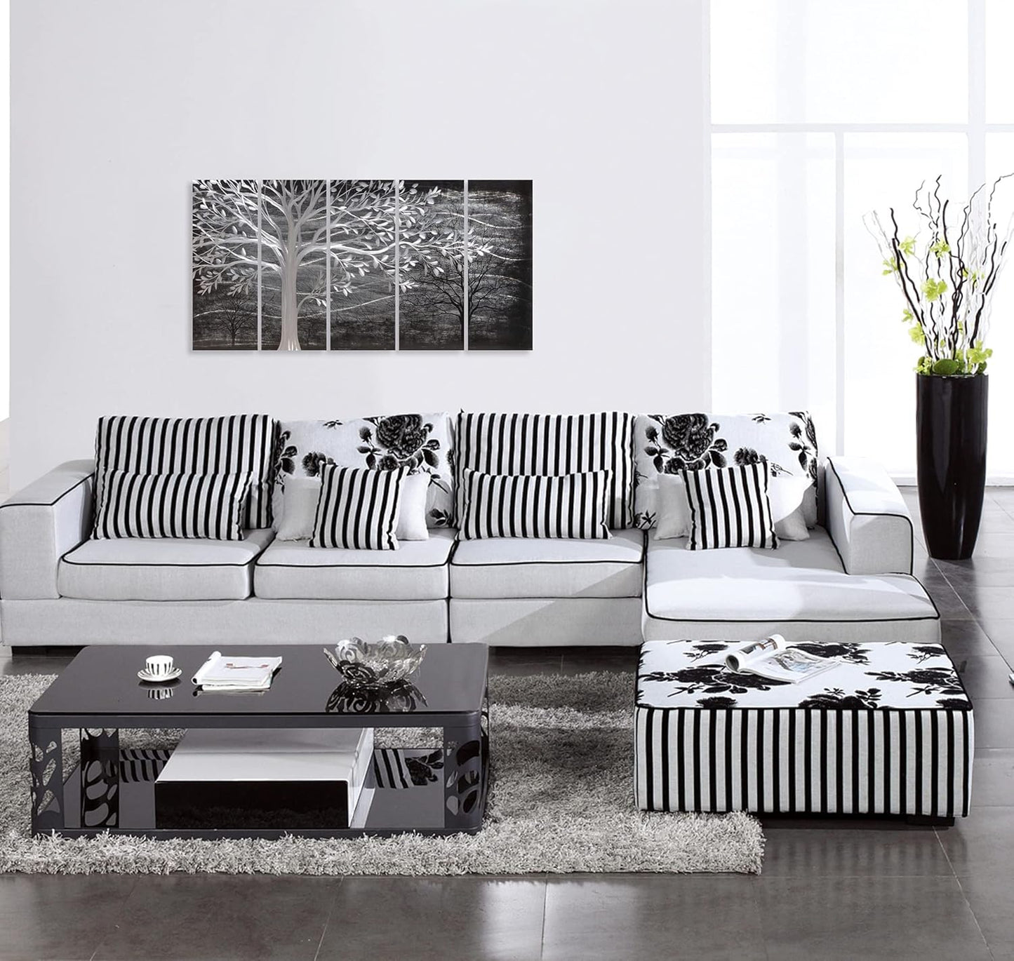 Yihui Arts Metal Tree Wall Decor Hand Grind On Aluminum Modern Abstract Nature Wall Art Contemporary Landscape Pictures for Living Room Bedroom Dinning