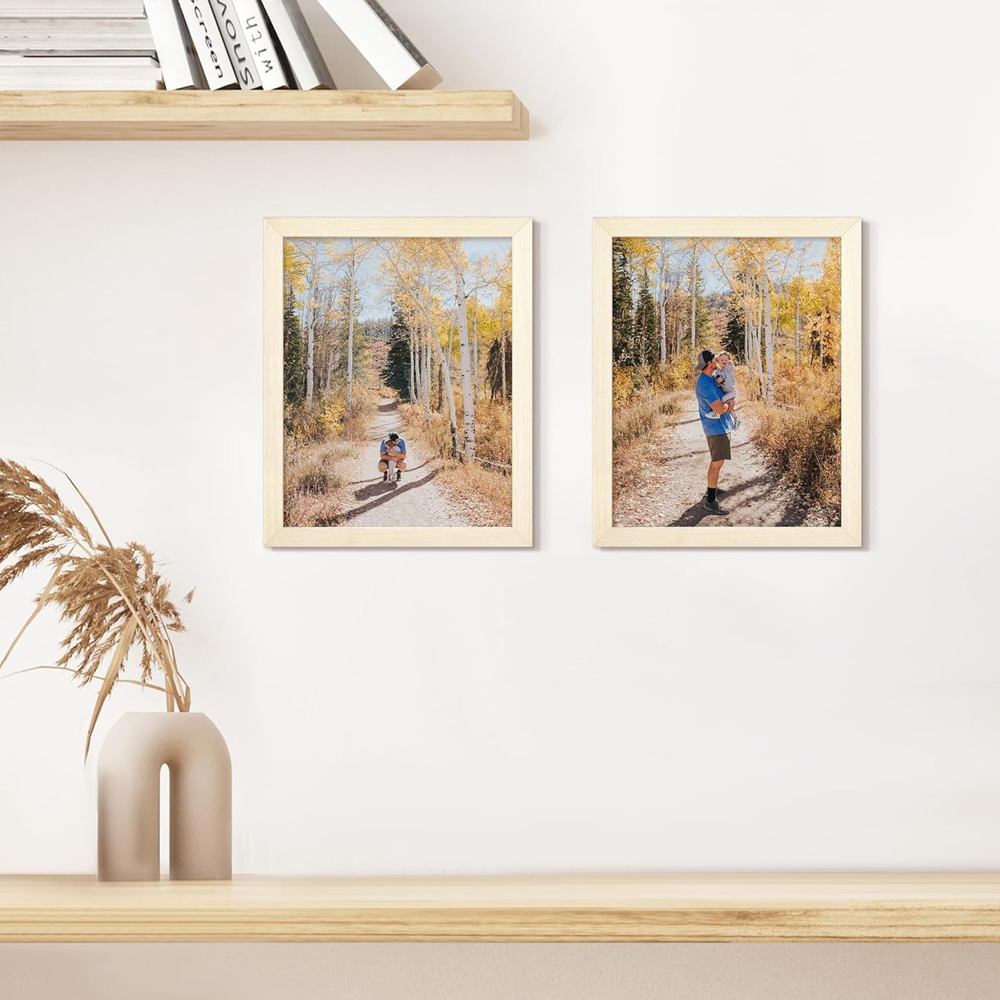 upsimples 8x10 Picture Frame, Natural Solid Wooden Picture Frames, Display 5x7 with Mat or 8 x 10 Without Mat, Wall or Tabletop, 1 Pack, White