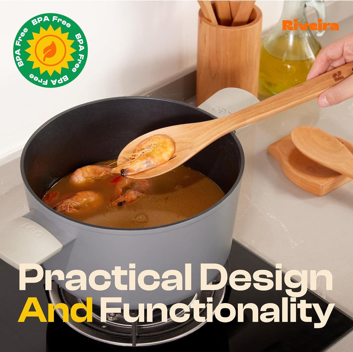 Riveira Cherry Wooden Spoons for Cooking Set of 9 – Natural Cherry Wooden Cooking Utensils, Wooden Spatula, Wooden Spoon - Premium Quality Wooden Utensil Set for Non-Toxic Cooking