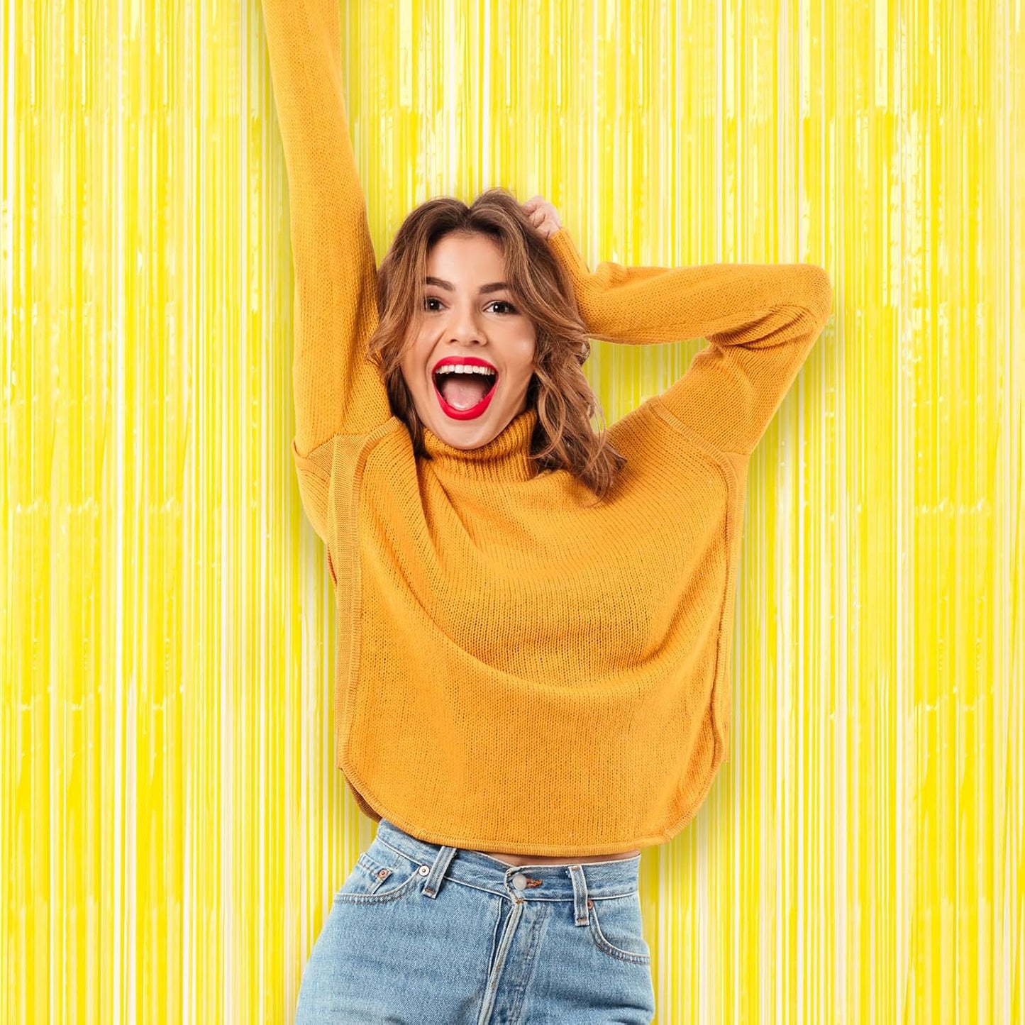 3 Pack 3.3 x 8.2 ft Pastel Yellow Foil Fringe Backdrop Curtains, Tinsel Streamers Birthday Party Decorations, Fringe Backdrop for Graduation, Baby Shower, Gender Reveal, Disco Party