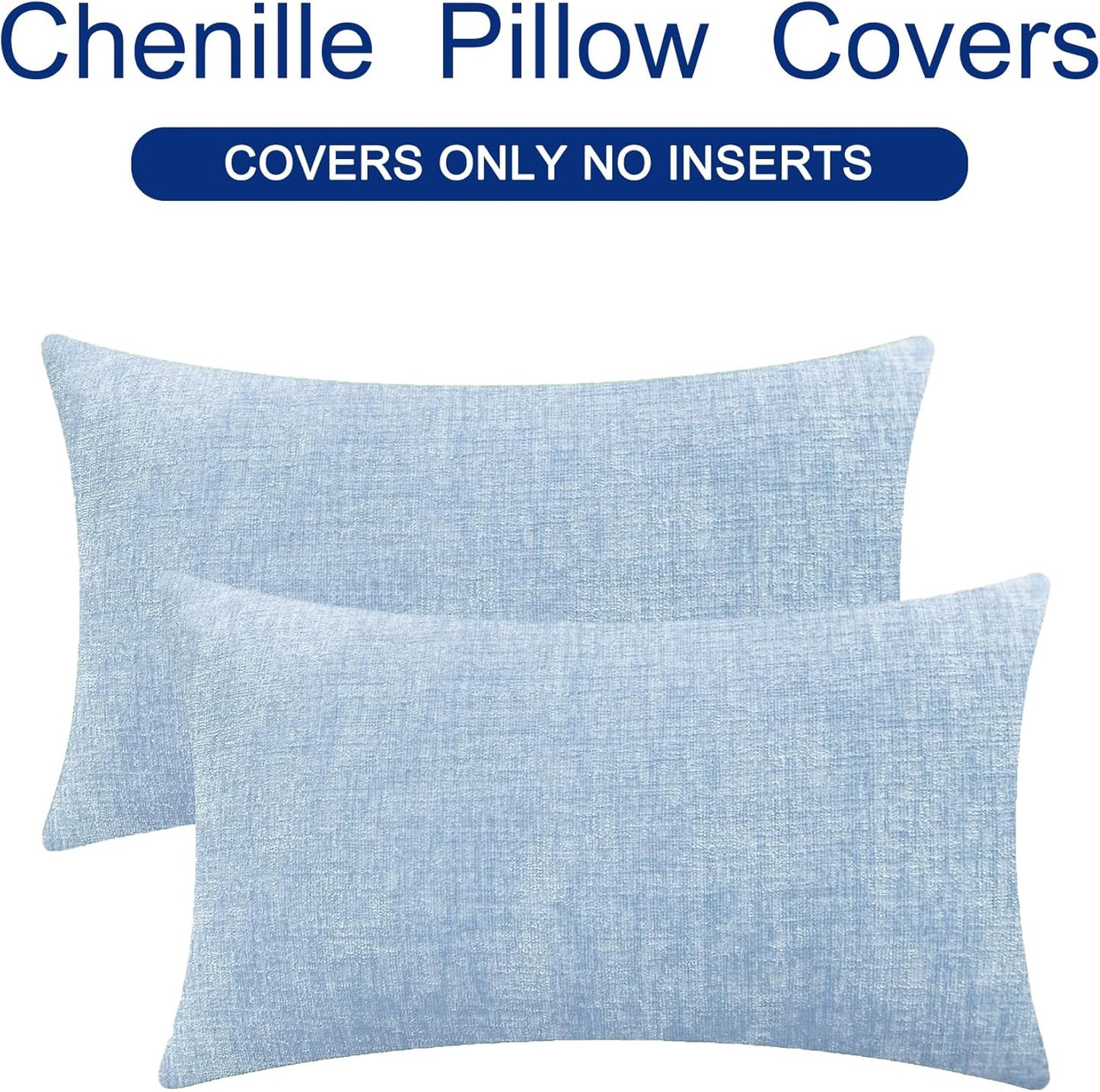 CaliTime Throw Pillow Covers Decorative 16 X 26 Inches Pack of 2 Cozy Chenille Cushion Cases for Couch Sofa Bed Living Room Home Baby Blue