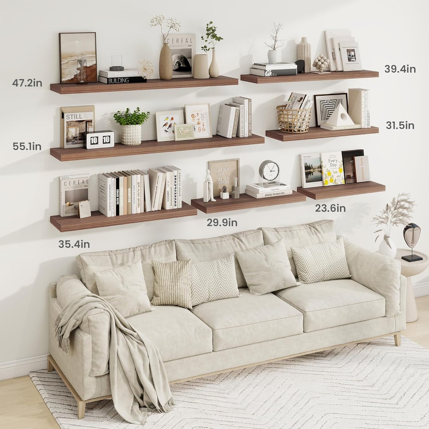 Fun Memories Floating Shelves for Wall, 32 Inch Rustic Wood Wall Mounted Shelves for Bathroom, Bedroom, Kitchen, Living Room, Deep Floating Shelves for Storage & Home Decor (Walnut, Set of 2)