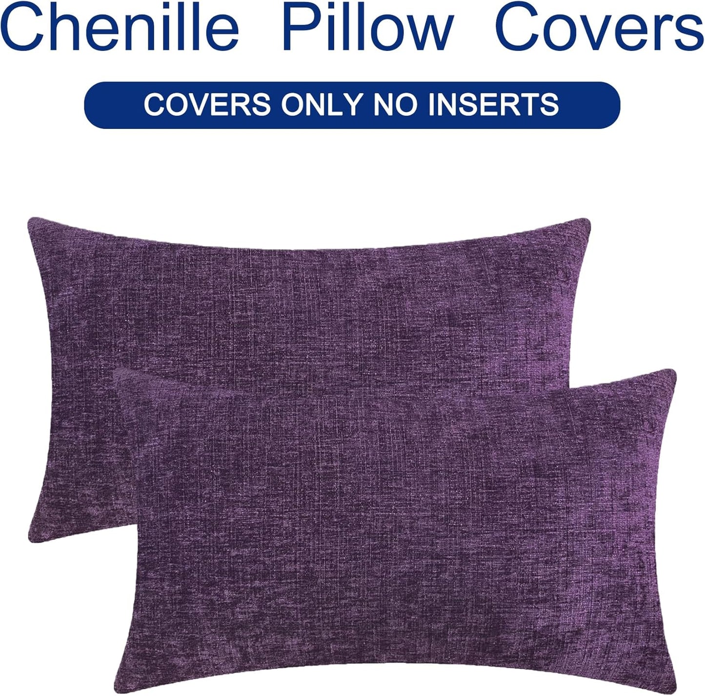 CaliTime Throw Pillow Covers Decorative 12 X 20 Inches Pack of 2 Cozy Chenille Cushion Cases for Couch Sofa Bed Living Room Home Plum Purple