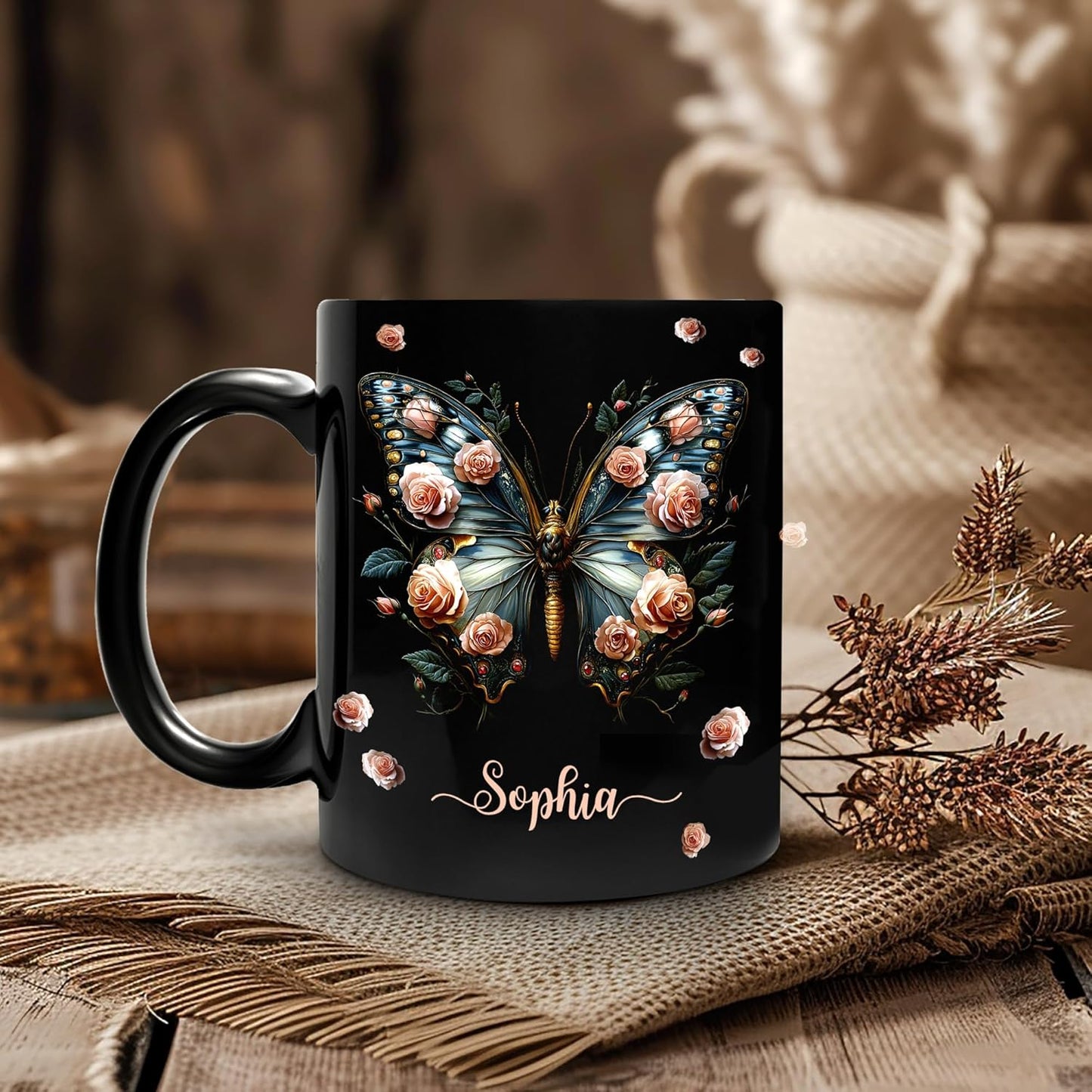 Hyturtle Personalized Butterfly 2D Print Mug - Butterfly Gifts For Women Lovers - Animal Gift For Bird Lover Her - Bird Gifts For Mom on Mother Day - Custom Name Coffee Cup Ceramic Mug 11 Oz 15 Oz