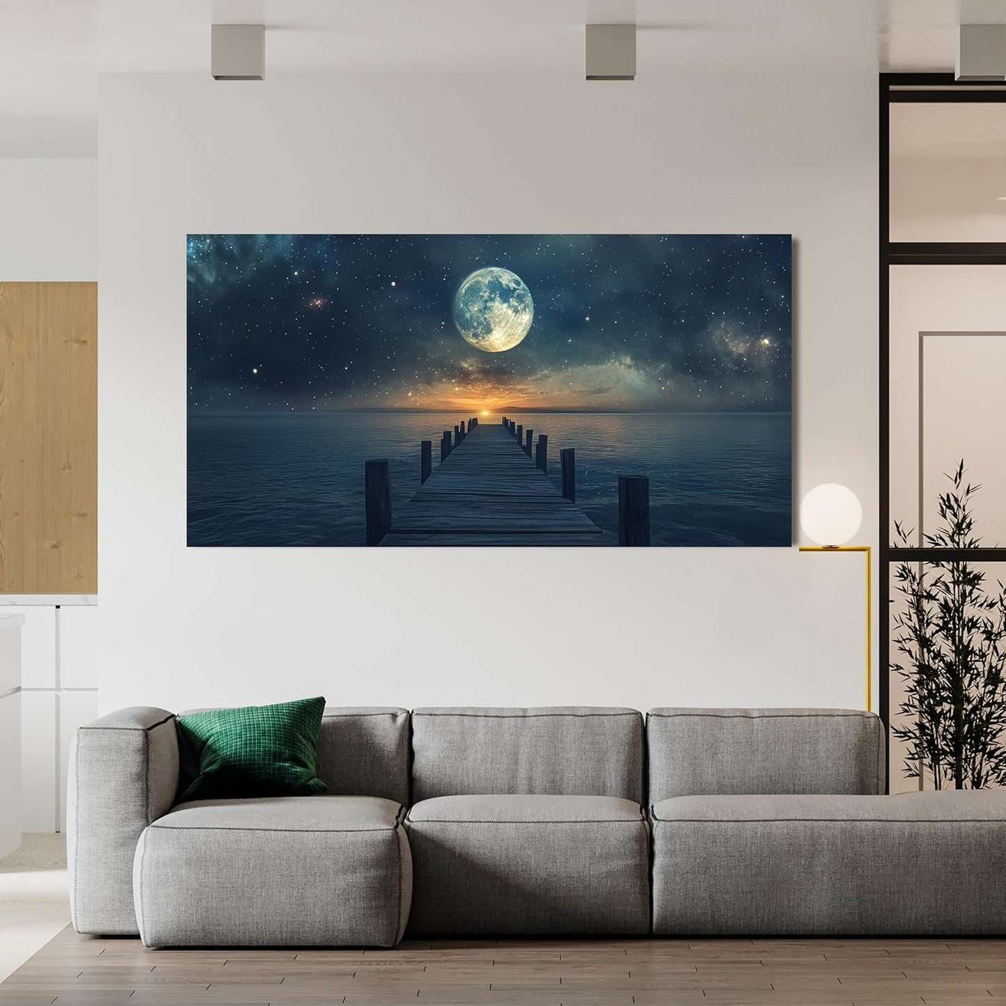 Canvas Wall Art Decor Modern Wall Art Pictures for Living Room Landscape Coastal Wall Art Artwork for Walls Natural Blue Wall Decor Art Prints Star Moon Art Work for Home Office Wall Decor 20" x 40"