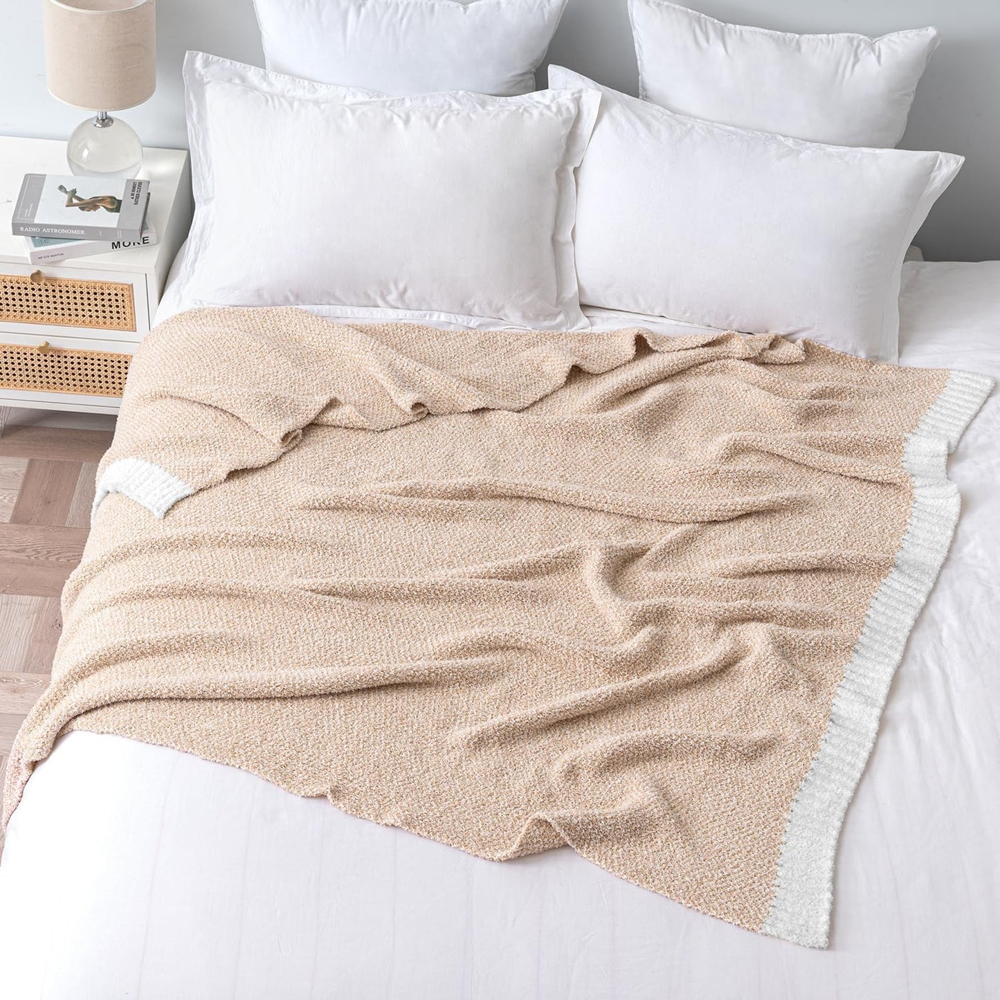 MIULEE Beige Super Soft Throw Blanket for Couch, Cozy Fluffy Warm Throws Knit Blankets for Sofa, Bed, Chair, Living Room, Camping, Picnic, 50 x 60 inch