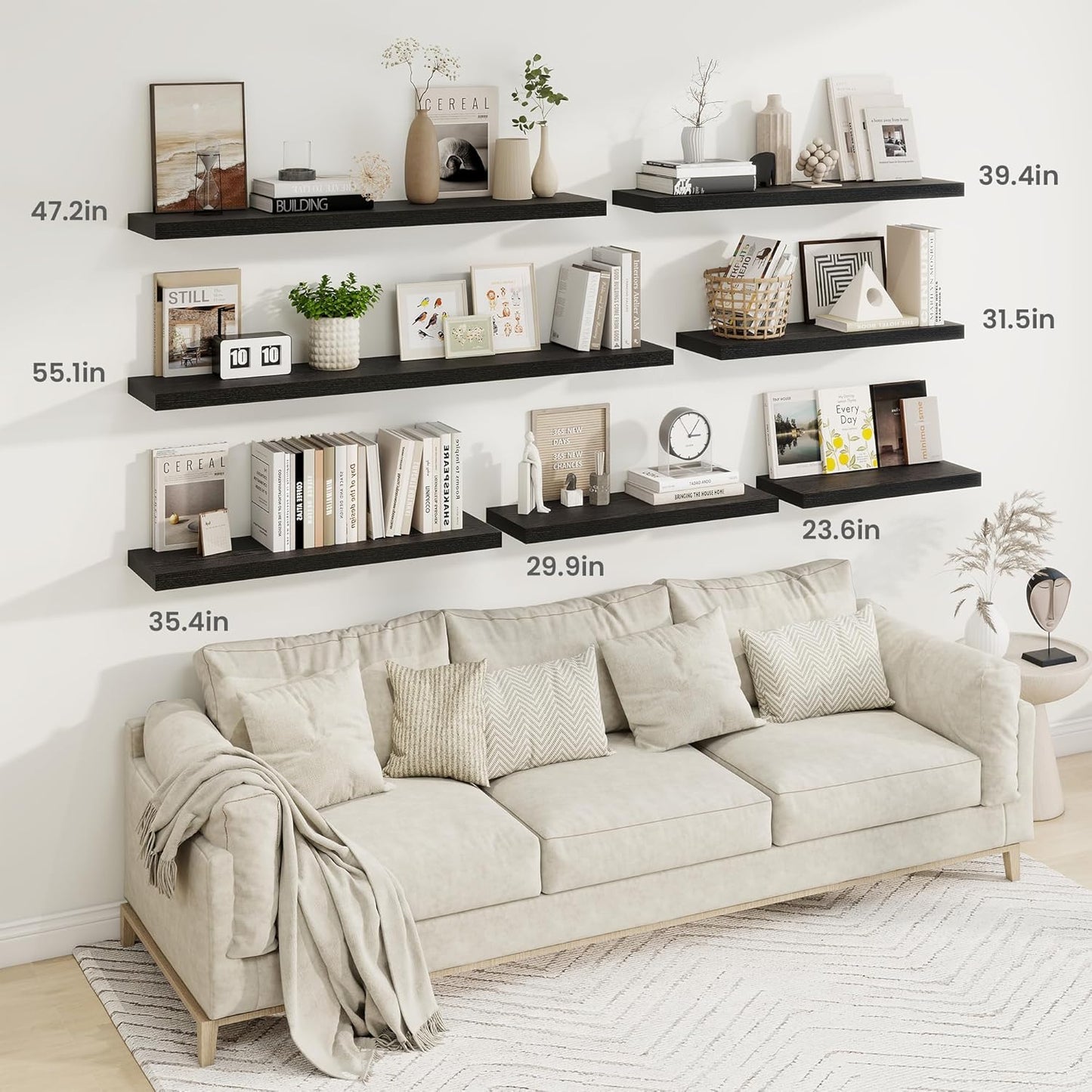 Fun Memories 24 Inch Floating Shelves for Wall, 9 Inch Deep Black Rustic Wood Wall Mounted Shelves for Bathroom, Kitchen, Living Room, Set of 2