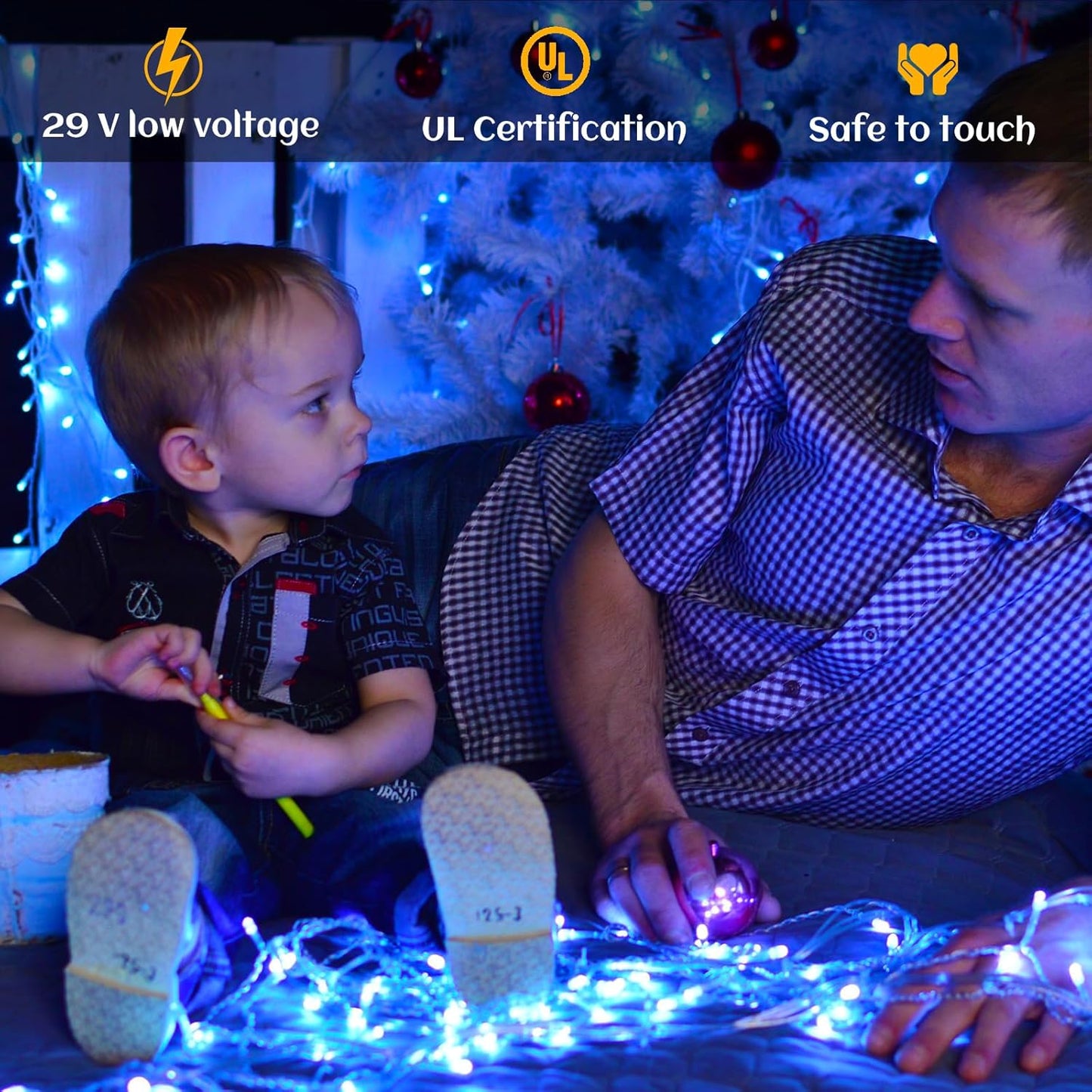 Icicle lights Outdoor - 33ft Christmas Lights with 400LED 75 Drops 8 Modes, Plug in Curtain String Lights Waterproof for Holiday Wedding Party Home Garden Bedroom Indoor Outdoor Decoration, Blue