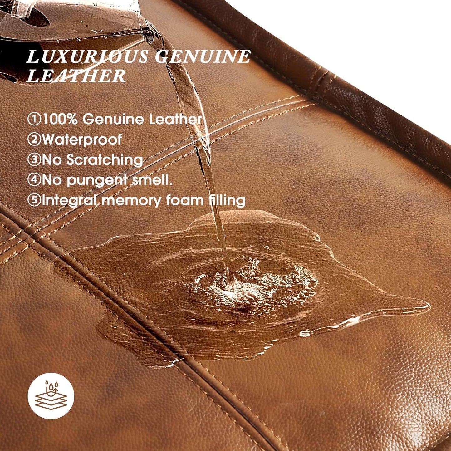 Leather Ottoman,Handmade Stuffed Square Ottoman,Genuine Leather Pouf, Foot Rest Pouf,Comfortable Soft Seating for Living Room & Bedroom (Brown, Square)