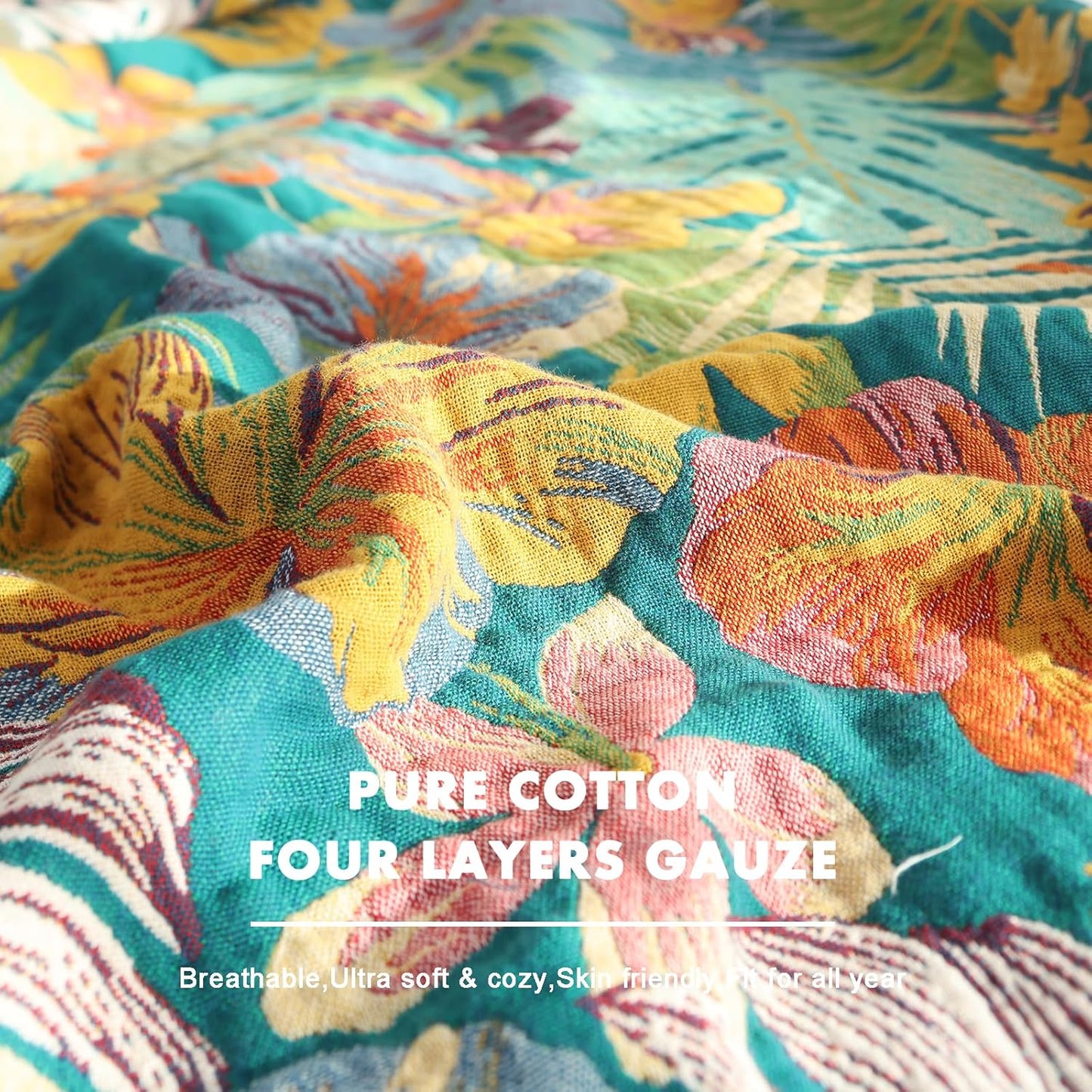 MSGKV Boho Throw Blanket for Couch and Sofa Cotton Blankets for Living Room Bedroom Reversable Florals Throw 60"x80" Breathable Cozy Blankets