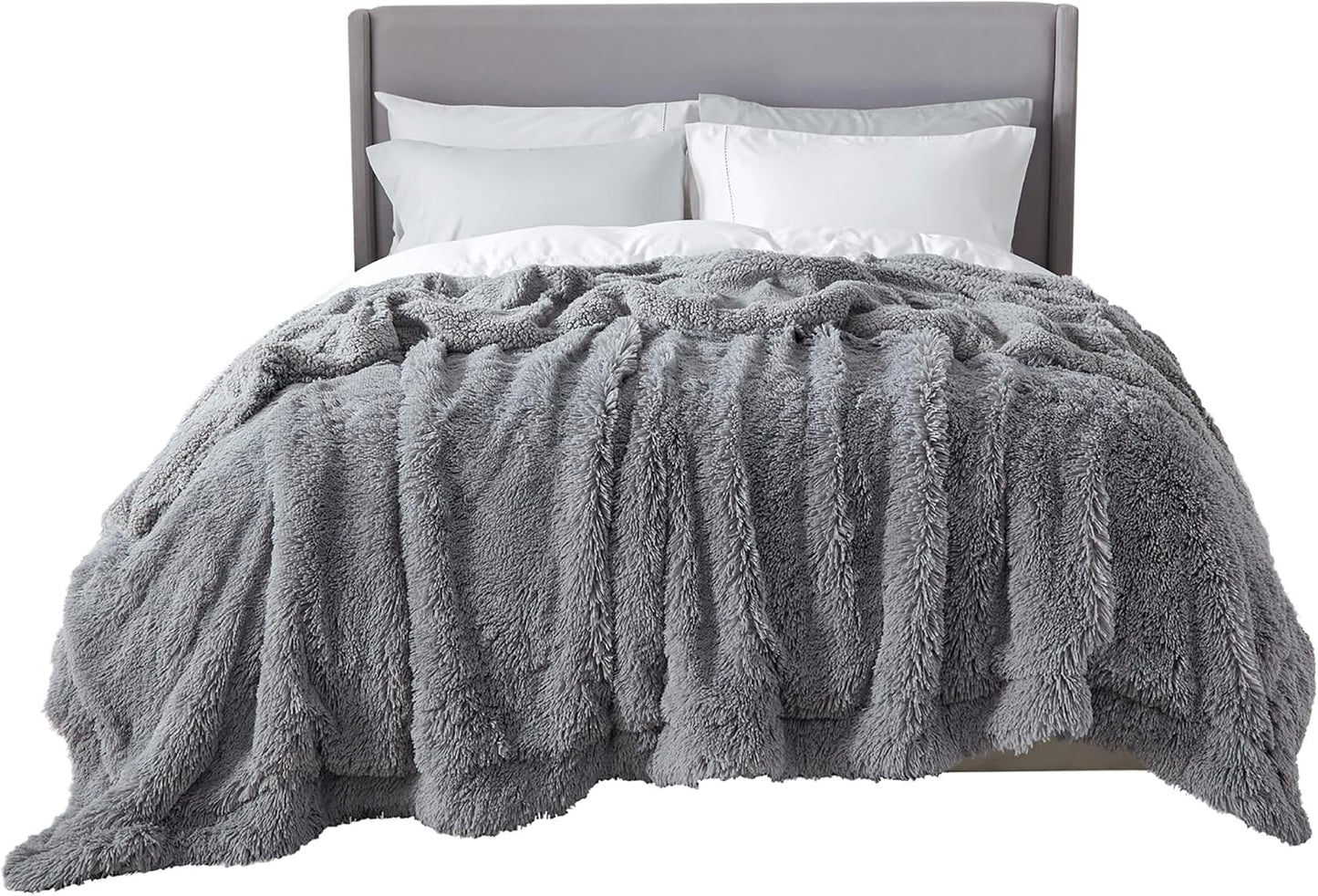 Bedsure GentleSoft Fluffy Grey Blankets Queen Size for Bed, Thick Sherpa Faux Fur Fleece Fuzzy Plush Winter Warm Heavy Soft Queen Blankets, Bedroom Decor Grey Gifts Cozy Gifts for Women Men, 90x90