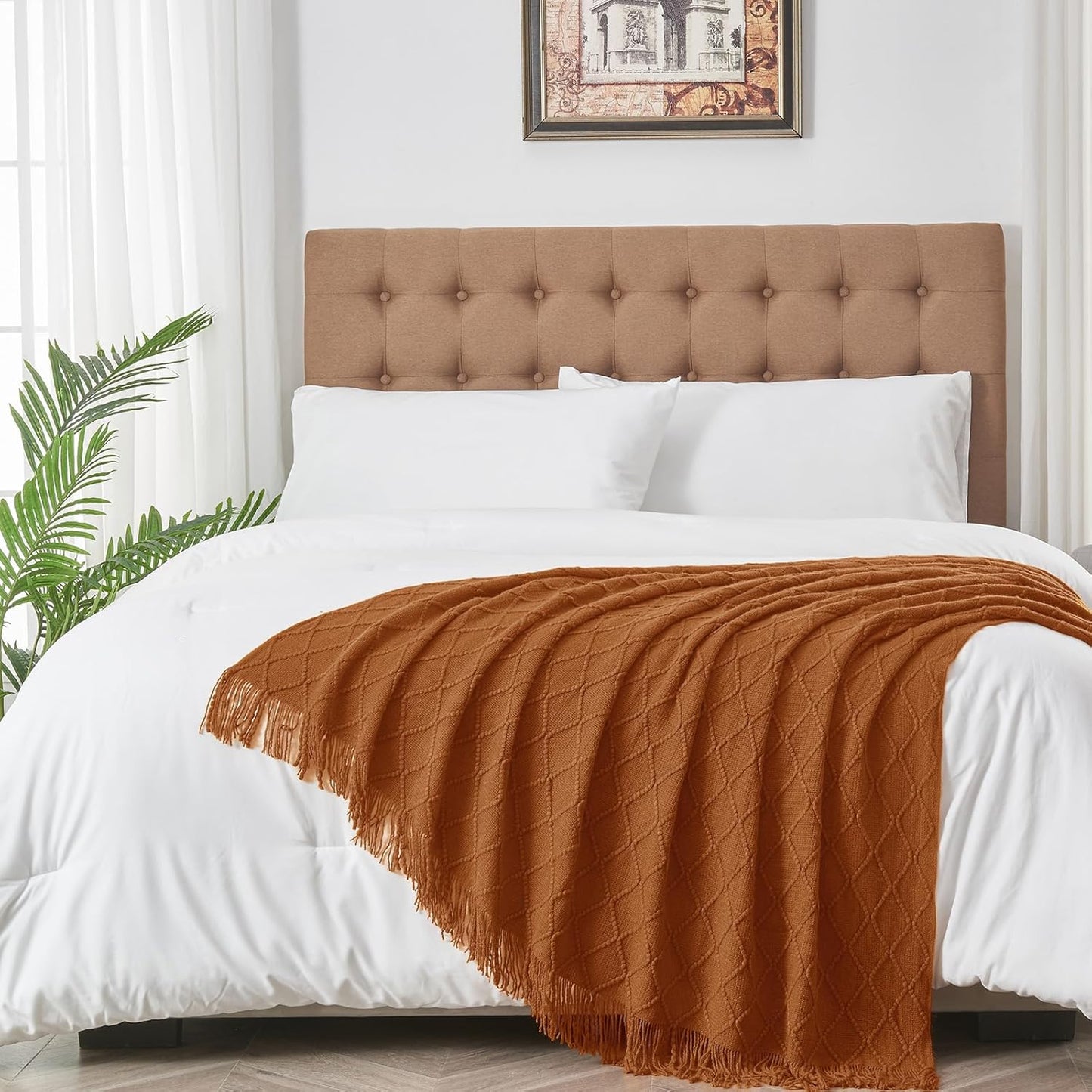 inhand Knitted Throw Blanket for Couch and Bed, Soft Living Room Home Decor Knitted Blanket with Tassel, Outdoor Lightweight Breathable Summer Blanket, Farmhouse Warm Woven Decorative, 50"x60"