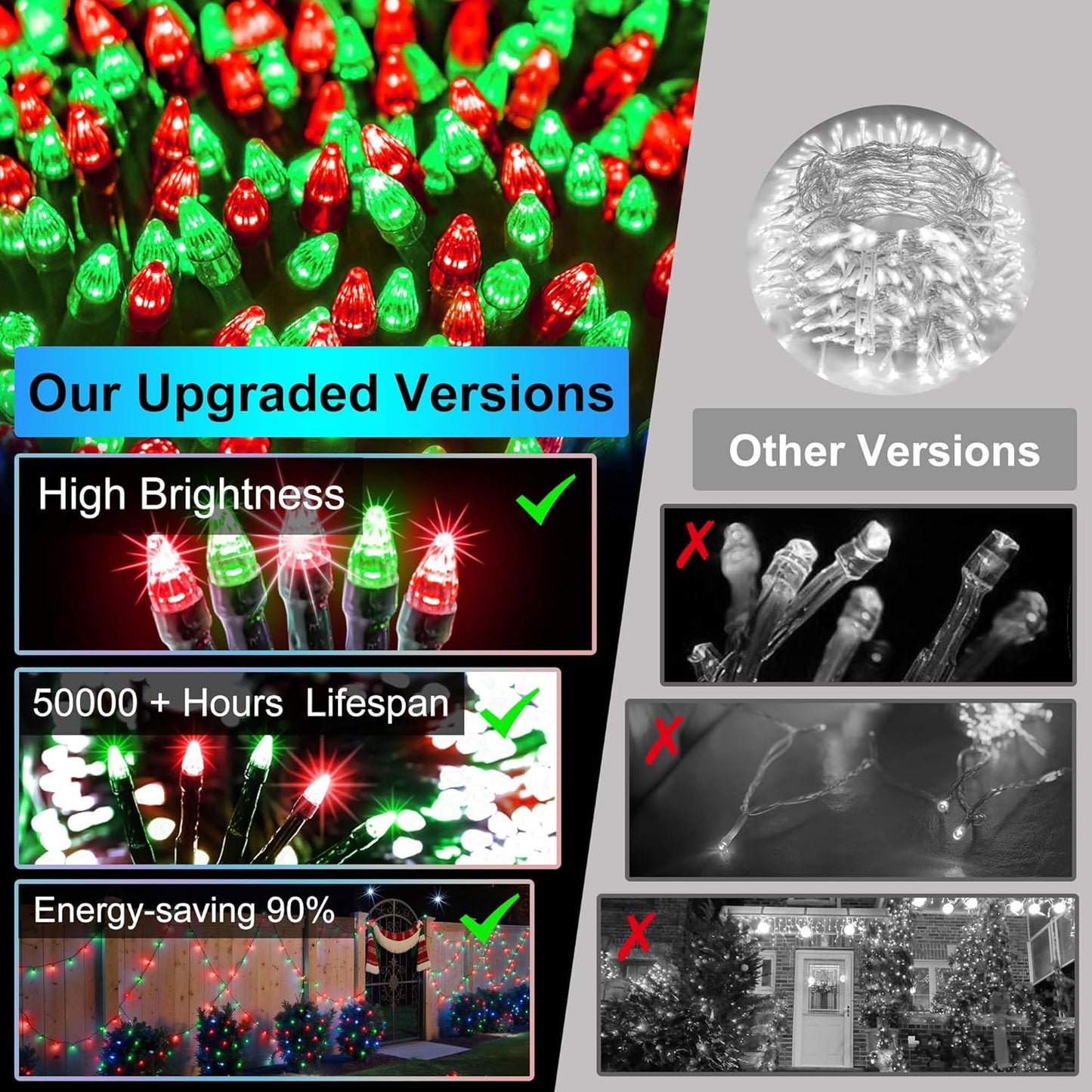 300LED Christmas Lights Outdoor Indoor Use, 12 Lighting Modes 75ft Christmas Tree Lights with Timer, Dimmable Red & Green LED StringLights Waterproof for Yard Tree Wedding Party Holiday Red & Green