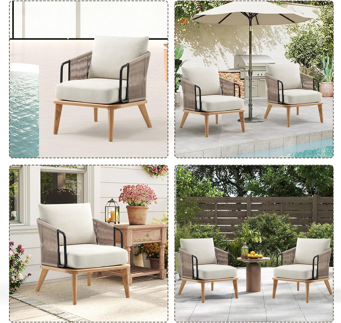 ANJ Accent Chair Set of 2,Mid-Century Modern Reading Chair with Braid Armrests, Armchair for Living Room Bedroom Outdoor