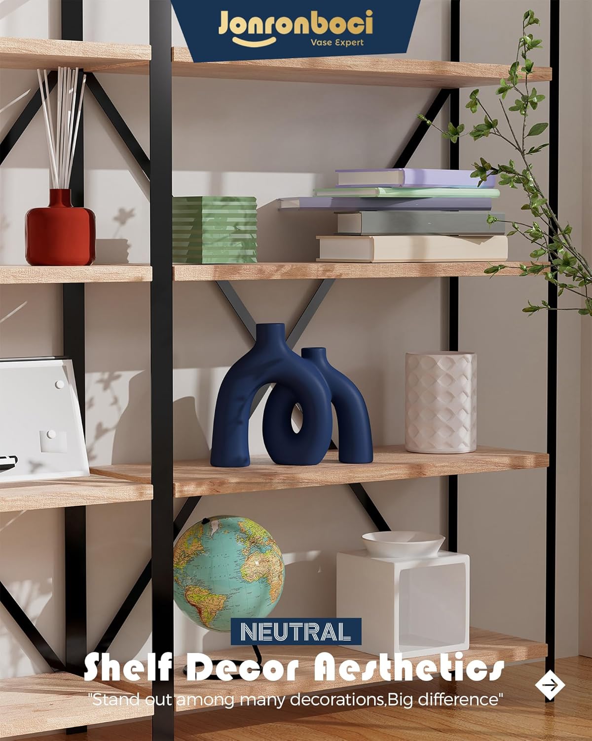 Matte Blue Vase Set - Hug Hollow Donut Aesthetic Ceramic Vases Home Decor, Navy Blue Decor Modern Coastal Decorative Vase for Table Centerpiece Bookshelf Office Entryway Console Fireplace (Navy Blue)