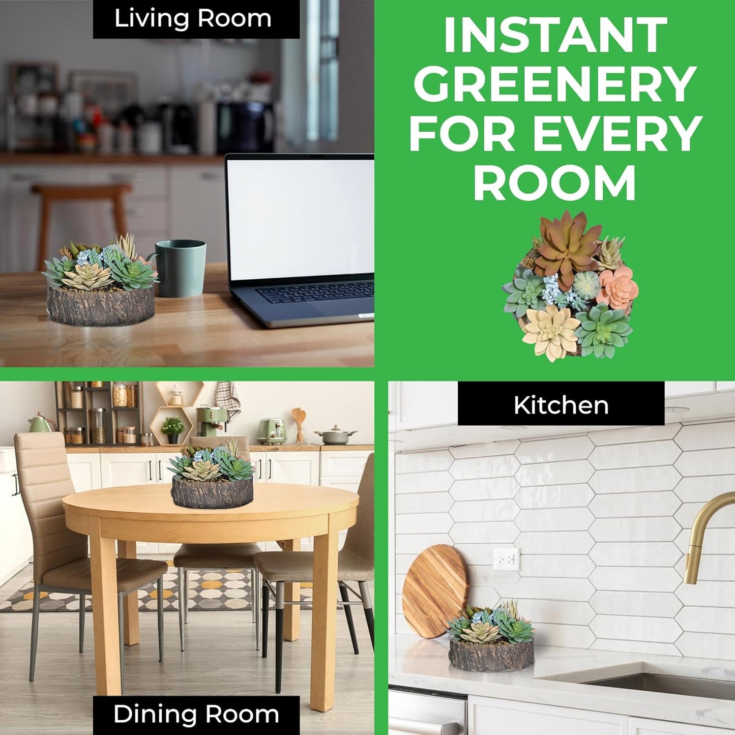 Premium Assorted Artificial Succulent Collection - Large Real Touch Artificial Cactus, Aloe Vera & Succulent Plants Artificial with Pots for Home Office Indoor (Artificial Tree Stump - Pot)