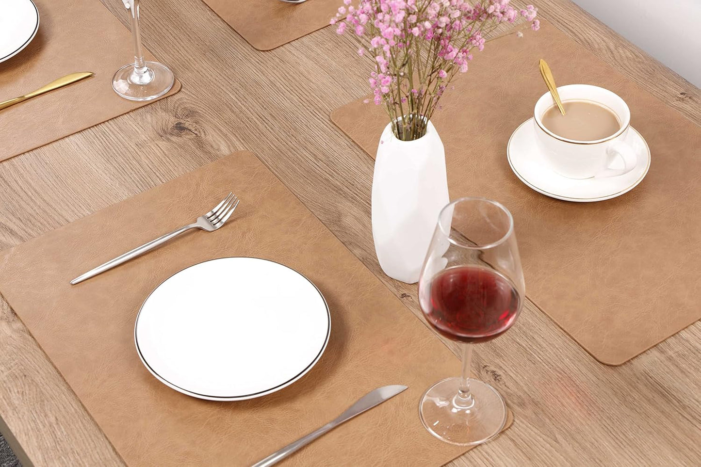 Set of 8 Faux Leather Placemats, PU Table Mats, Waterproof, Stain Resistant, Heat Resistant, Non-Slip Easy to Clean for Kitchen Dining Table,Conference Table F Flaxen