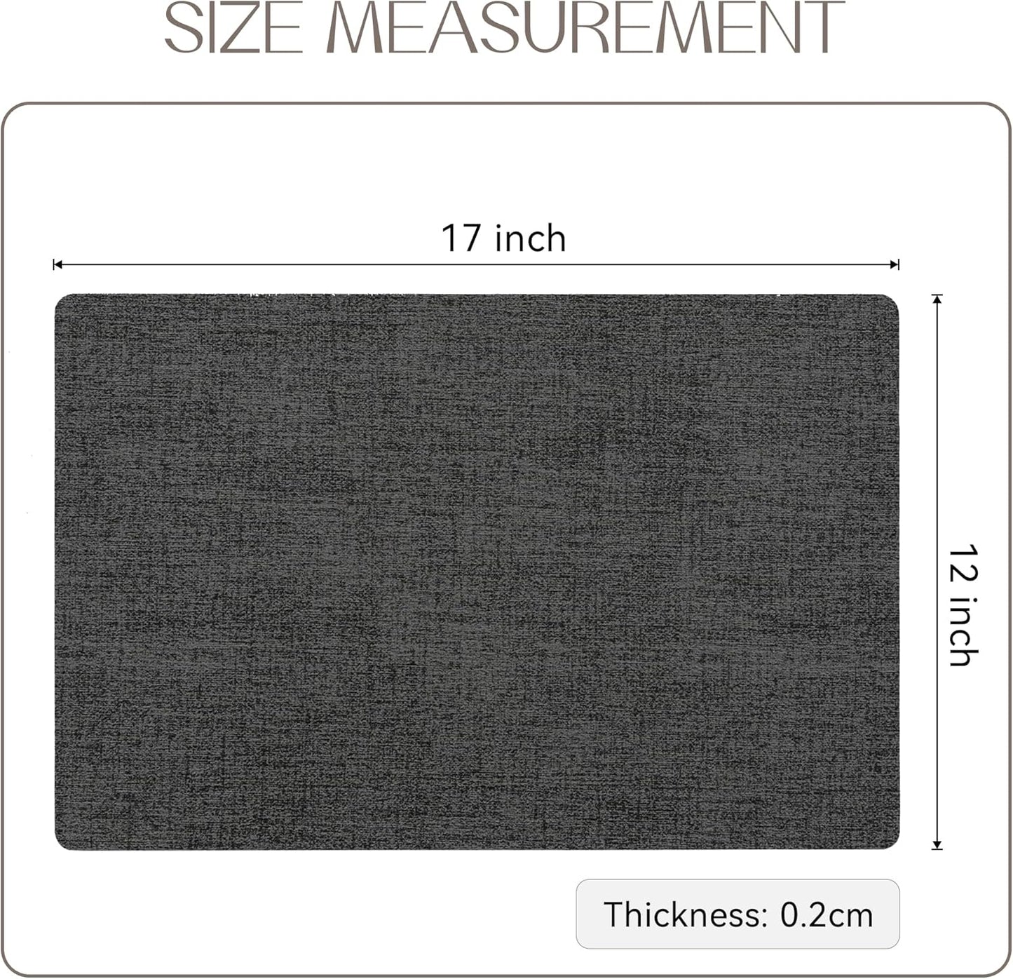 Romanstile Vinyl Placemats Set of 12-12 X 18 Inch - Heat Resistant Place Mats 100% Waterproof Oilproof Wipeable Reversible Faux Leather Table Mats for Kitchen/Dining/Party/Outdoor, Charcoal