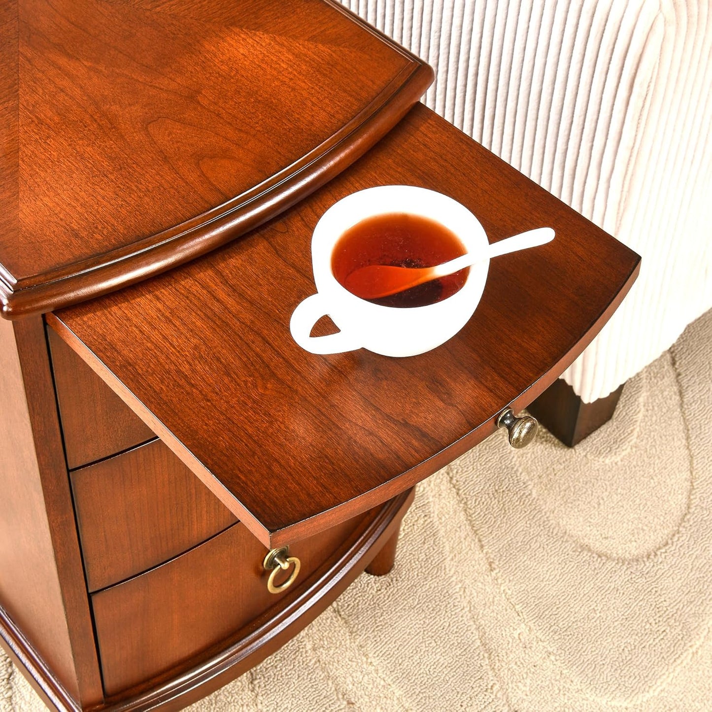 PADMA HOUSE Solid Wood End Table with 3 Drawers, Fully Assembled Nightstand with Sliding Shelf, Pre-Assembled Vintage Wooden Beside Table in Cherry Brown for Small Space,13.4 * 22.4 * 22.6in