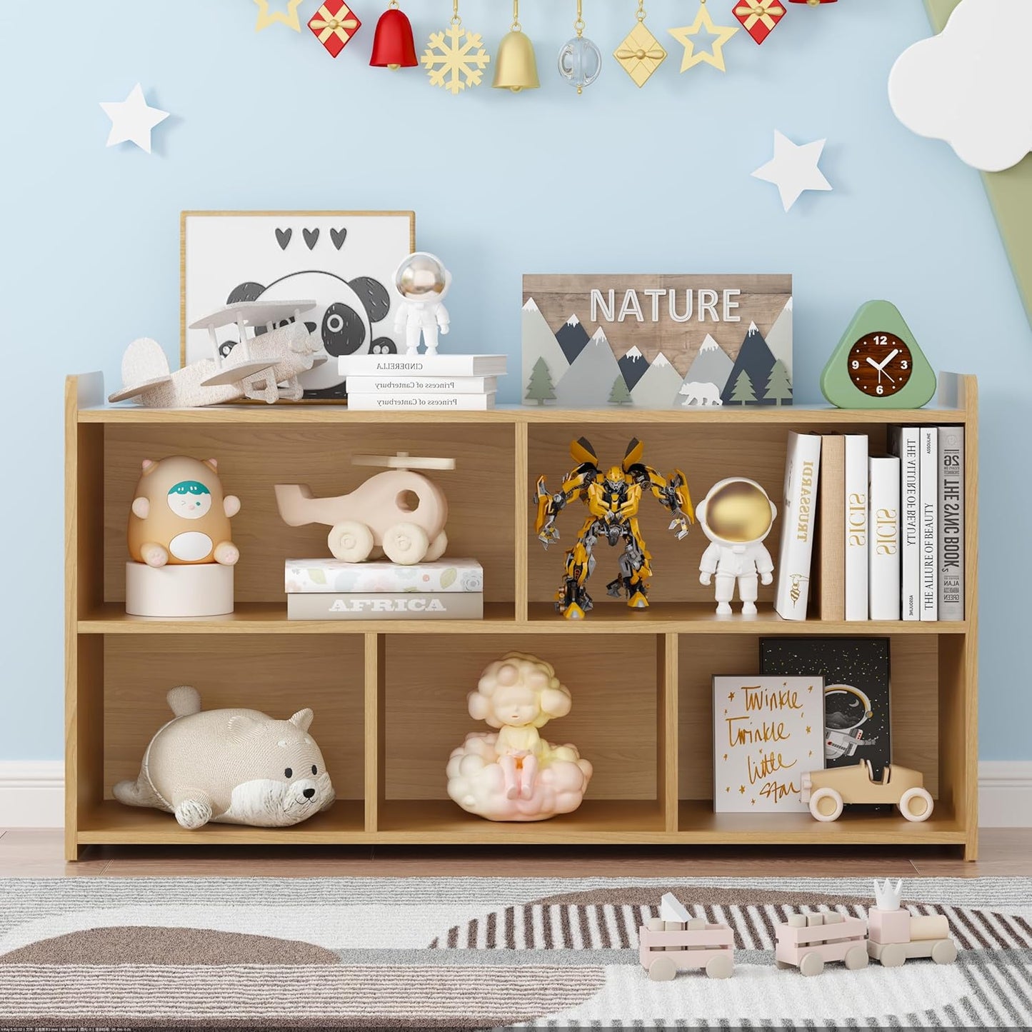 Book Shelf, 5 Cubes Storage Organizer, Open Bookshelf Wooden Bookcase, Freestanding Wooden Bookshelf Cube Shelf for Bedroom, Living Room
