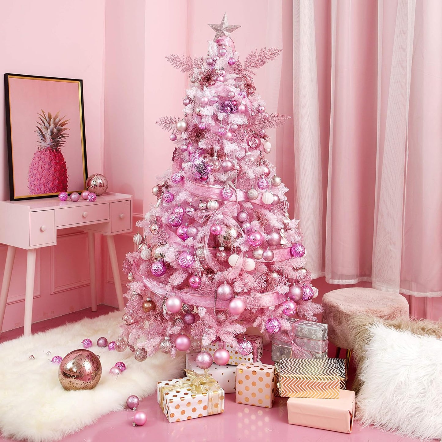 Christmas Ball Ornaments for Christmas Decorations - 41 Pieces Xmas Tree Pink Shatterproof Ball Ornaments with Hanging Loop for Holiday and Party Decoration