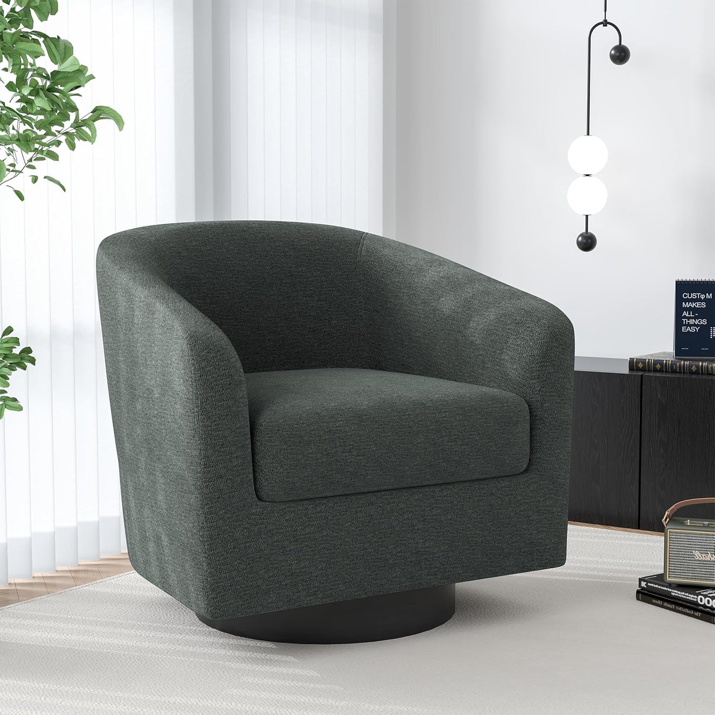 Swivel Barrel Accent Chair, Modern Round Chenille Fabric Arm Chair for Living Room, Bedroom, Comfy Club Reading Chairs for Adults(Chenille Fabric, Grey, Set of 4