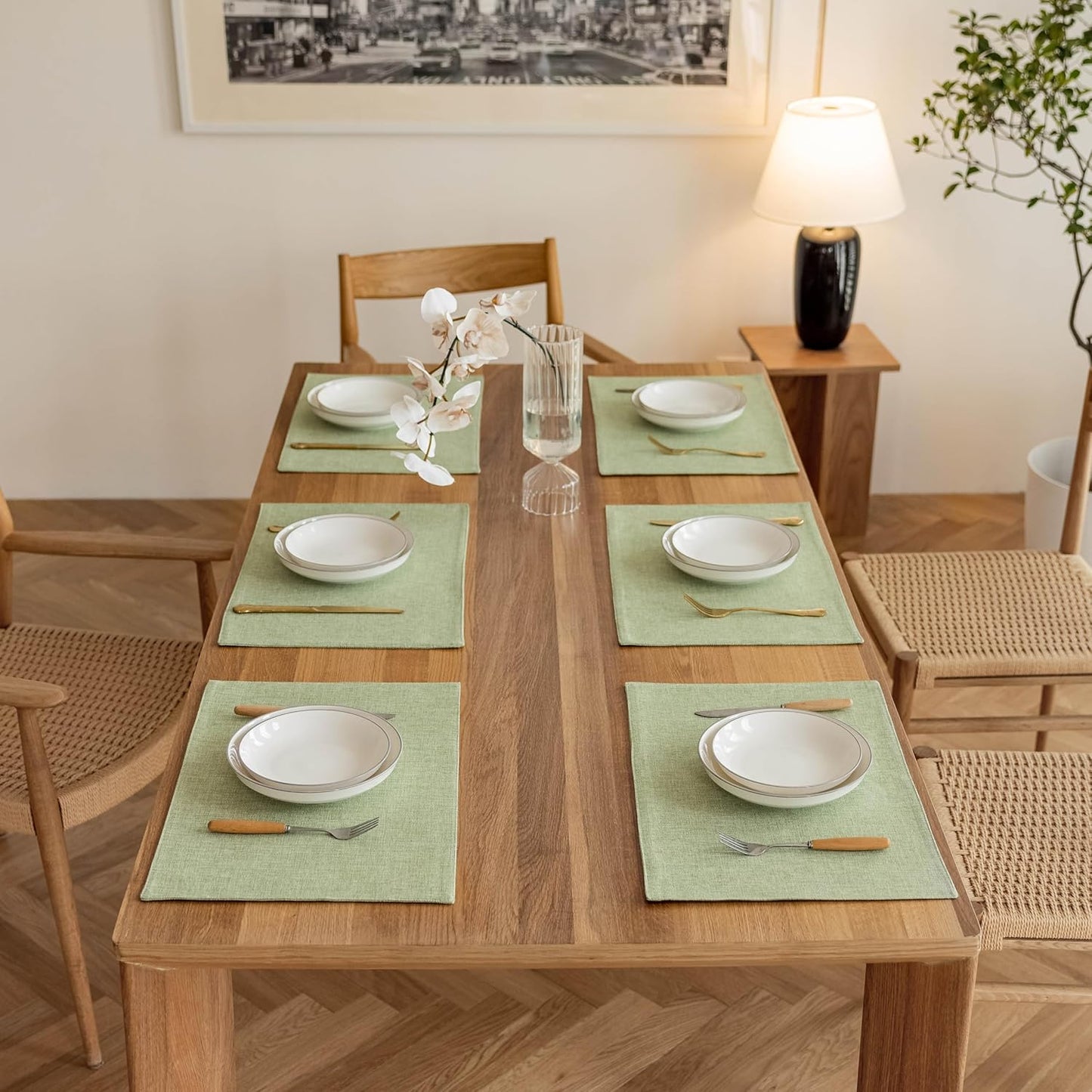 Demetex Green Placemats Set of 6 Washable Place Mats Heat Resistant Table Mats Sage Placemat for Kitchen Dining Plate Tables, Green