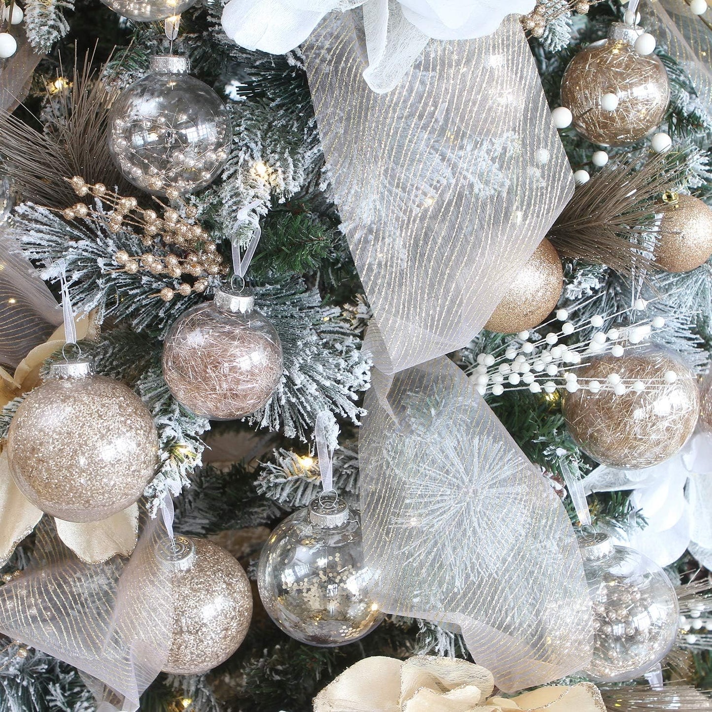 Sea Team 50mm/1.97" Shatterproof Clear Plastic Christmas Tree Ball Ornaments Set, Decorative Hanging Transparent Xmas Baubles with Stuffed Delicate Decorations (30 Counts, Champagne)