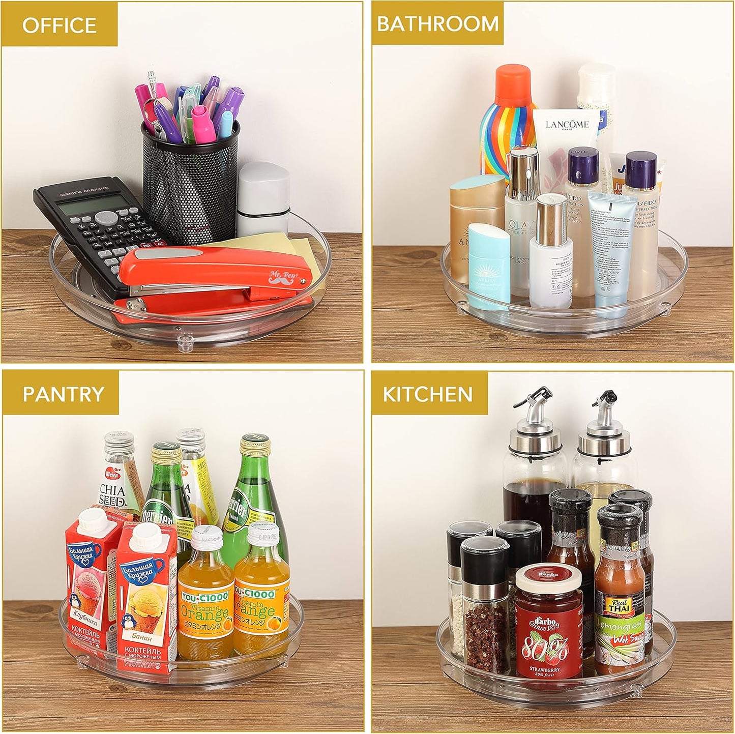 URALFA 9 Inch Lazy Susan Spice Rack Organizer, 360 Degree Rotating Round Lazy Susan Turntable for Cabinet, 2-Pack, Clear