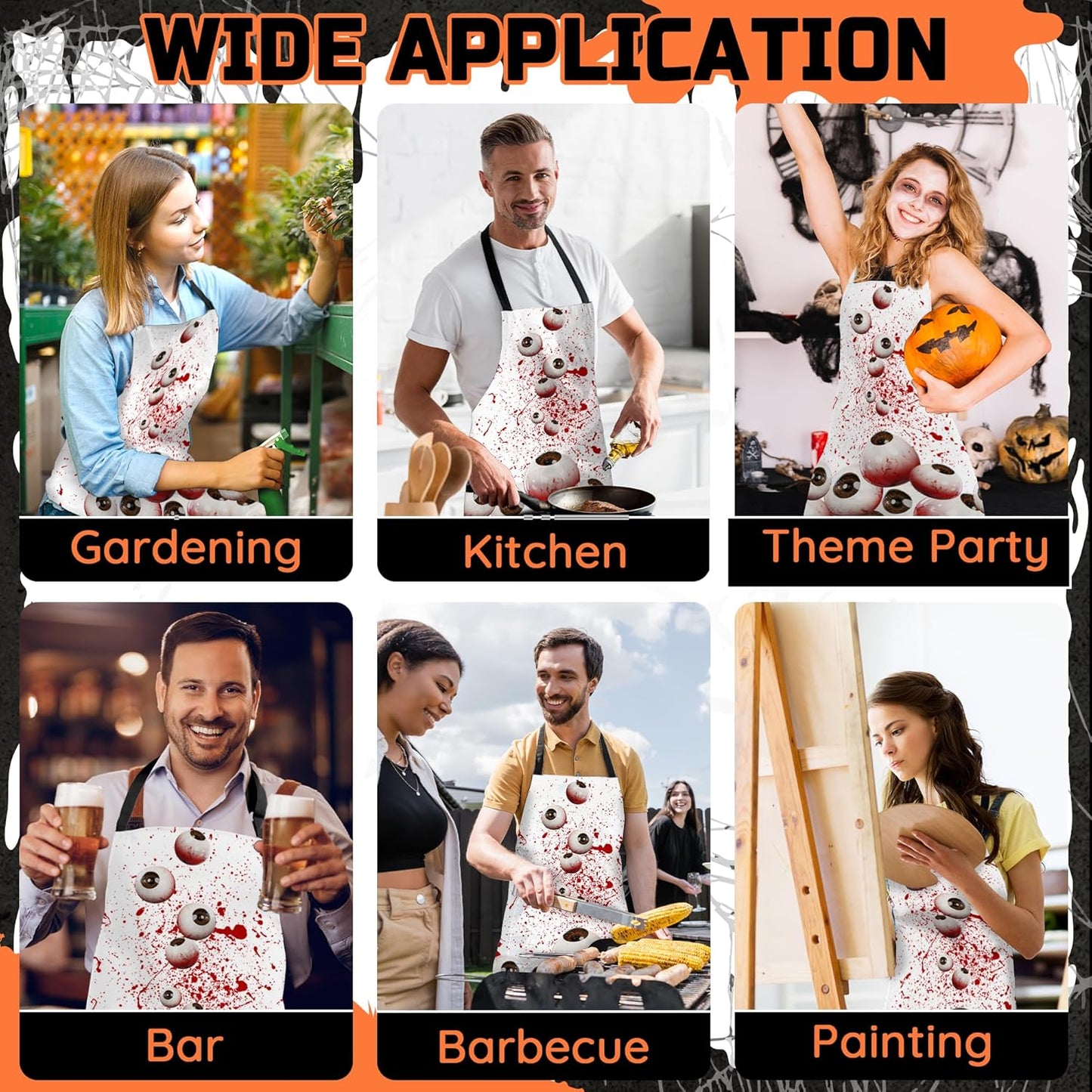 Happy Halloween Horror Apron Unisex, Adjustable Funny Kitchen Apron, Waterproof Scary Bloody Bib Aprons for Cosplay Party