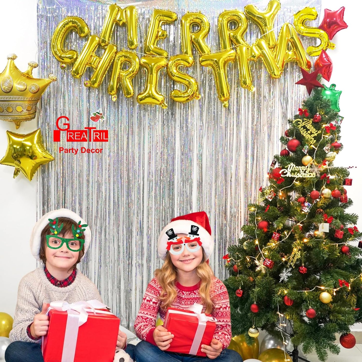 Silver Foil Fringe Tinsel Backdrop - GREATRIL Metallic Tinsel Streamers Curtains for 2025 NYE/Prom/Dancing Ball/Christmas/Bachelorette Party Decorations - Pack of 2