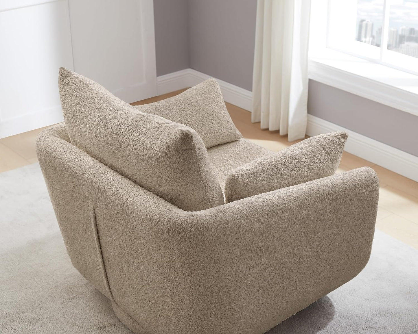 360° Swivel Accent Armchair Set of 2, 39.3" Oversized, Sherpa Boucle Fabric Sofa Chair with Removable Back & Arm Pillows, Swivel Chairs with Cozy Soft Padded, No Assembly Required, Camel