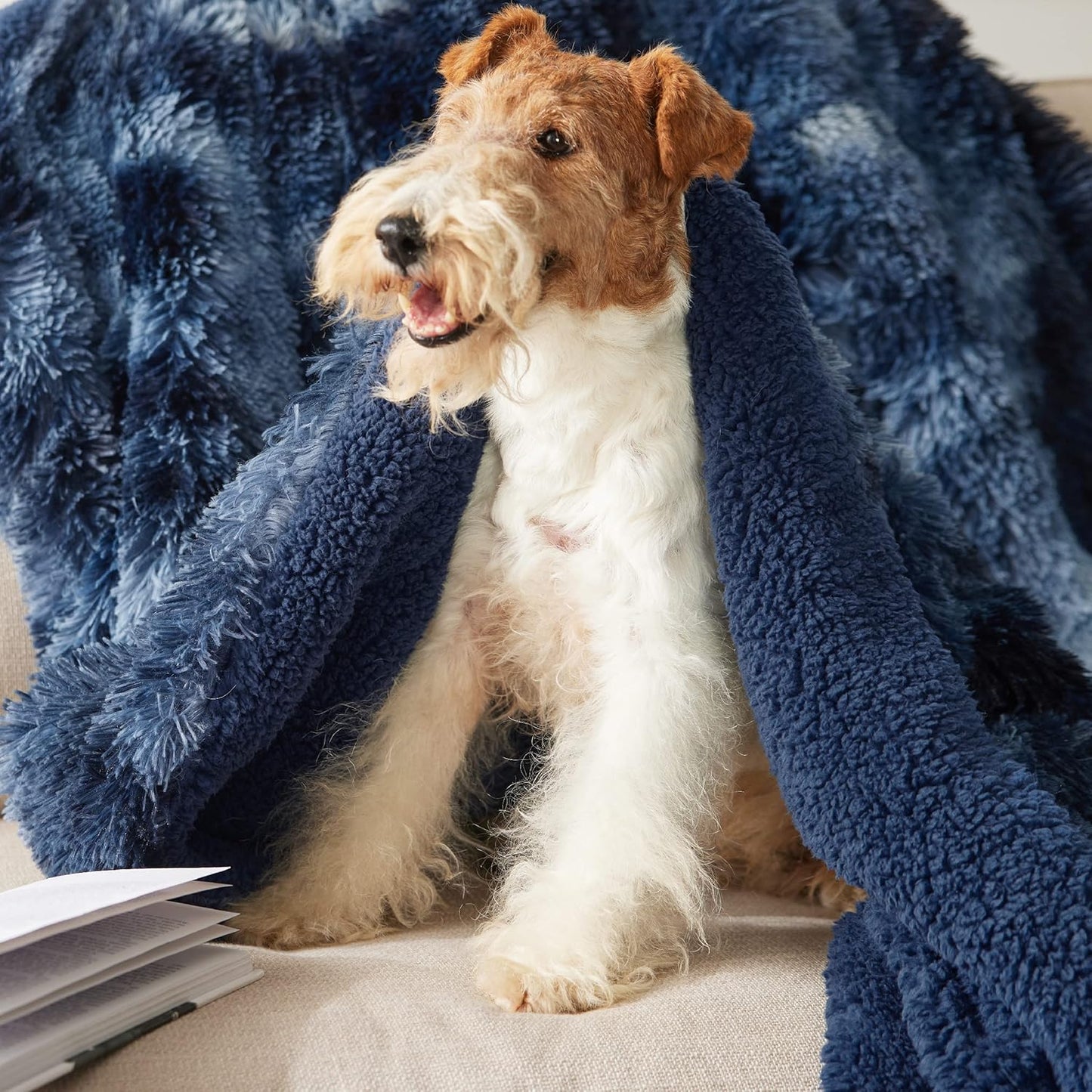 Bedsure GentleSoft Fluffy Tie Dye Navy Blue King Size Blanket for Bed, Thick Soft Sherpa Faux Fur Fleece Bedding Fuzzy Plush Winter Warm Large King Blanket, Cozy Blue Gifts for Men Women, 108x90